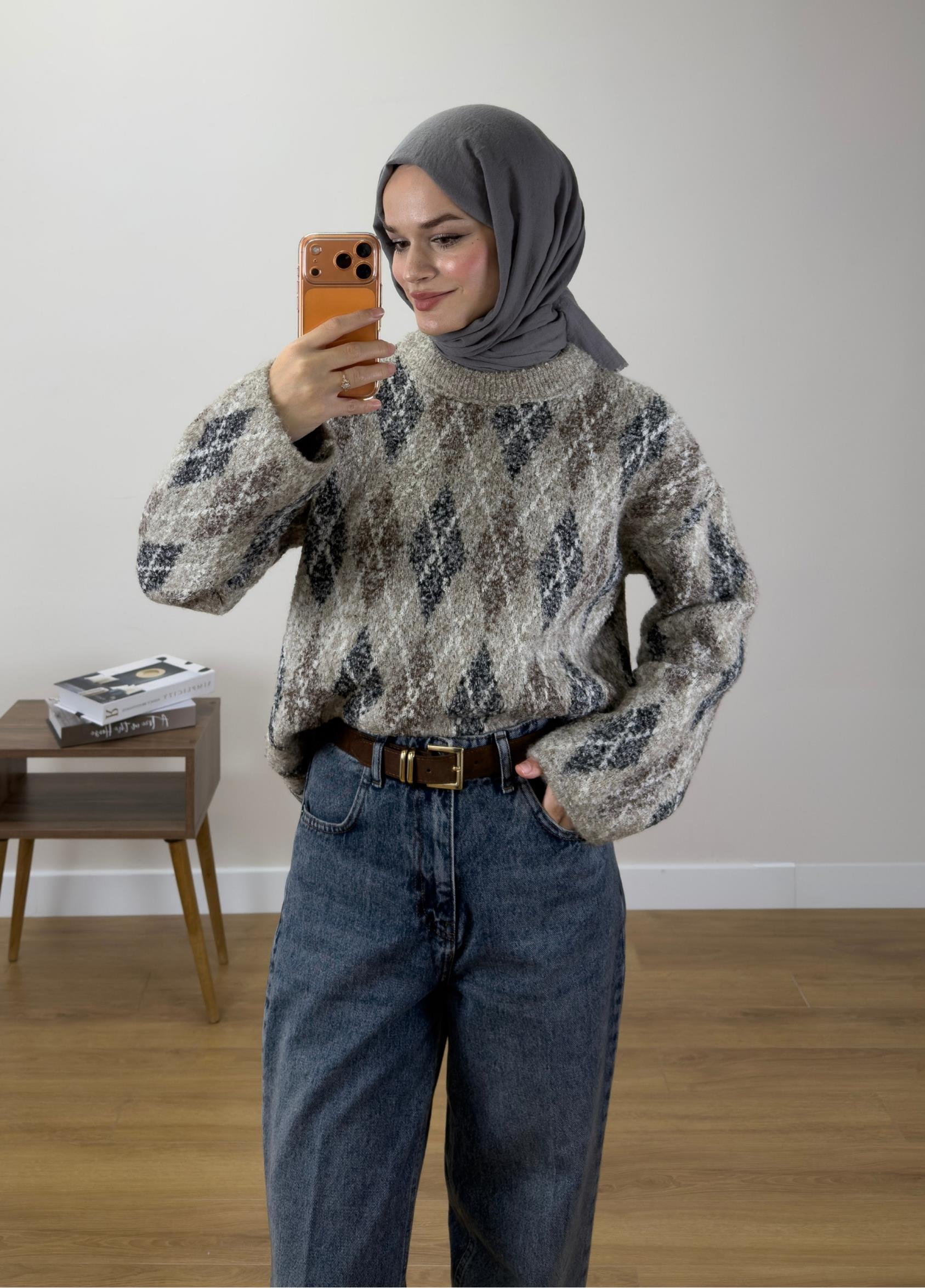 Baklava Desen Buklet Kazak Vizon 