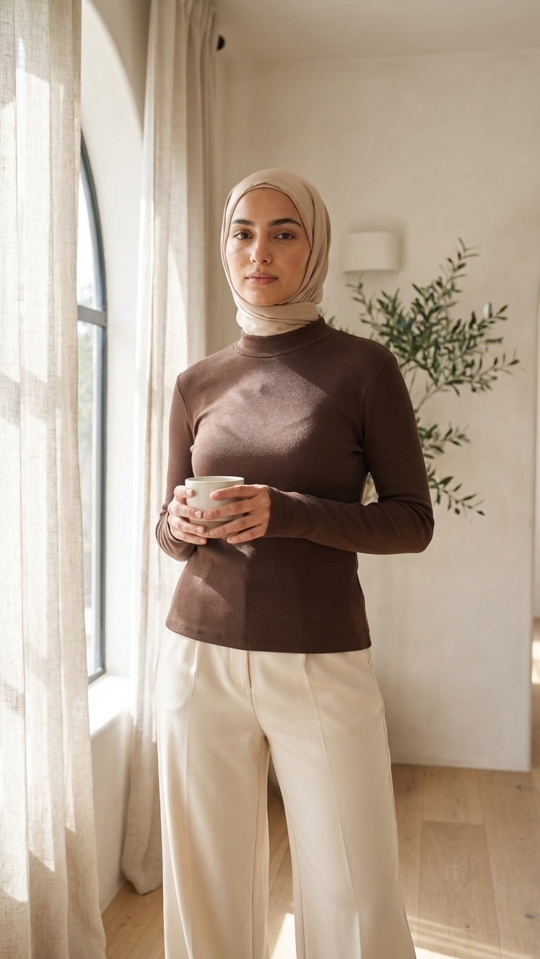 Balıkçı Yaka Parmak Geçmeli Body  Acı Kahve 