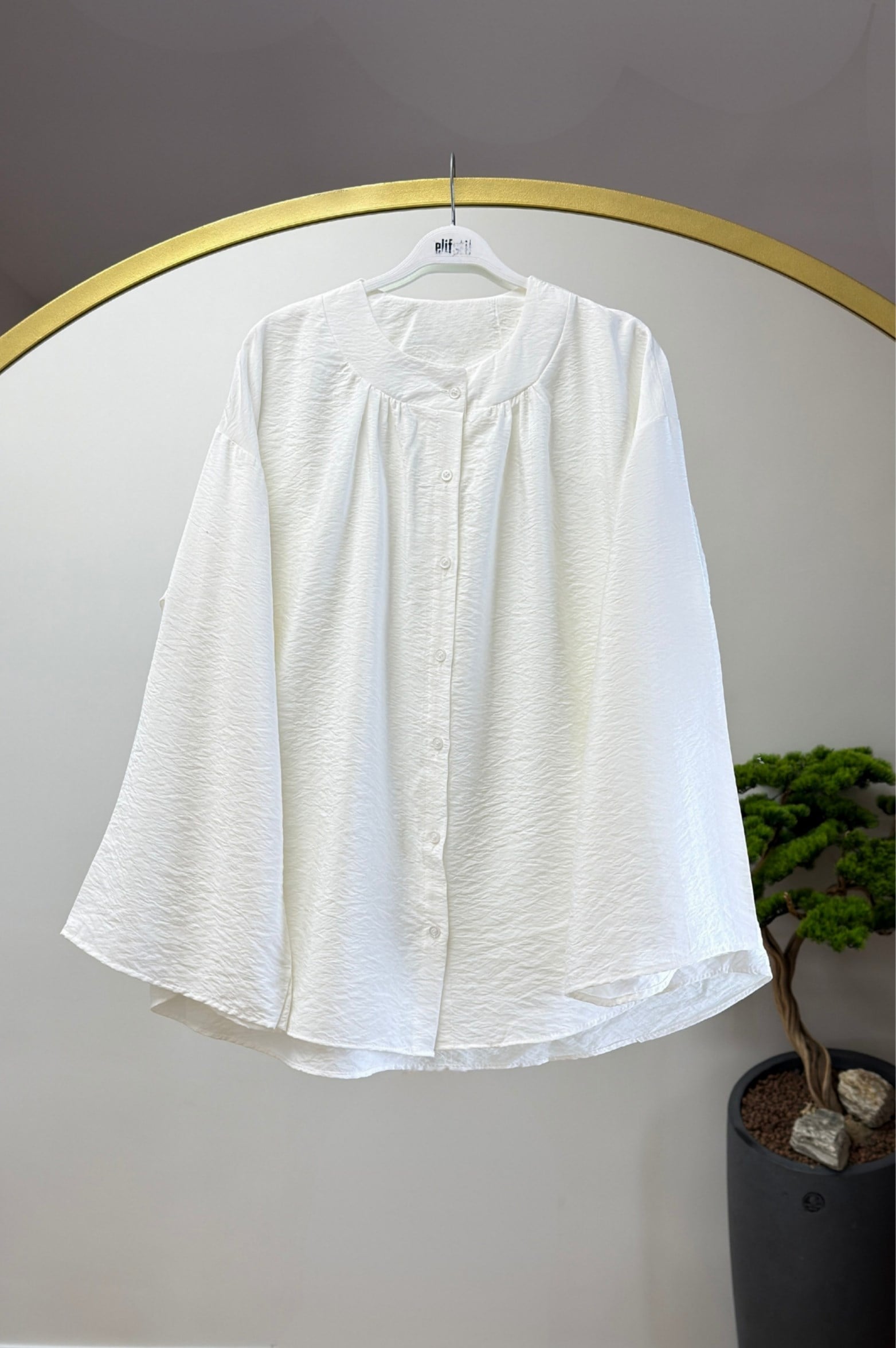 Bisiklet Yaka Gömlek Beyaz 