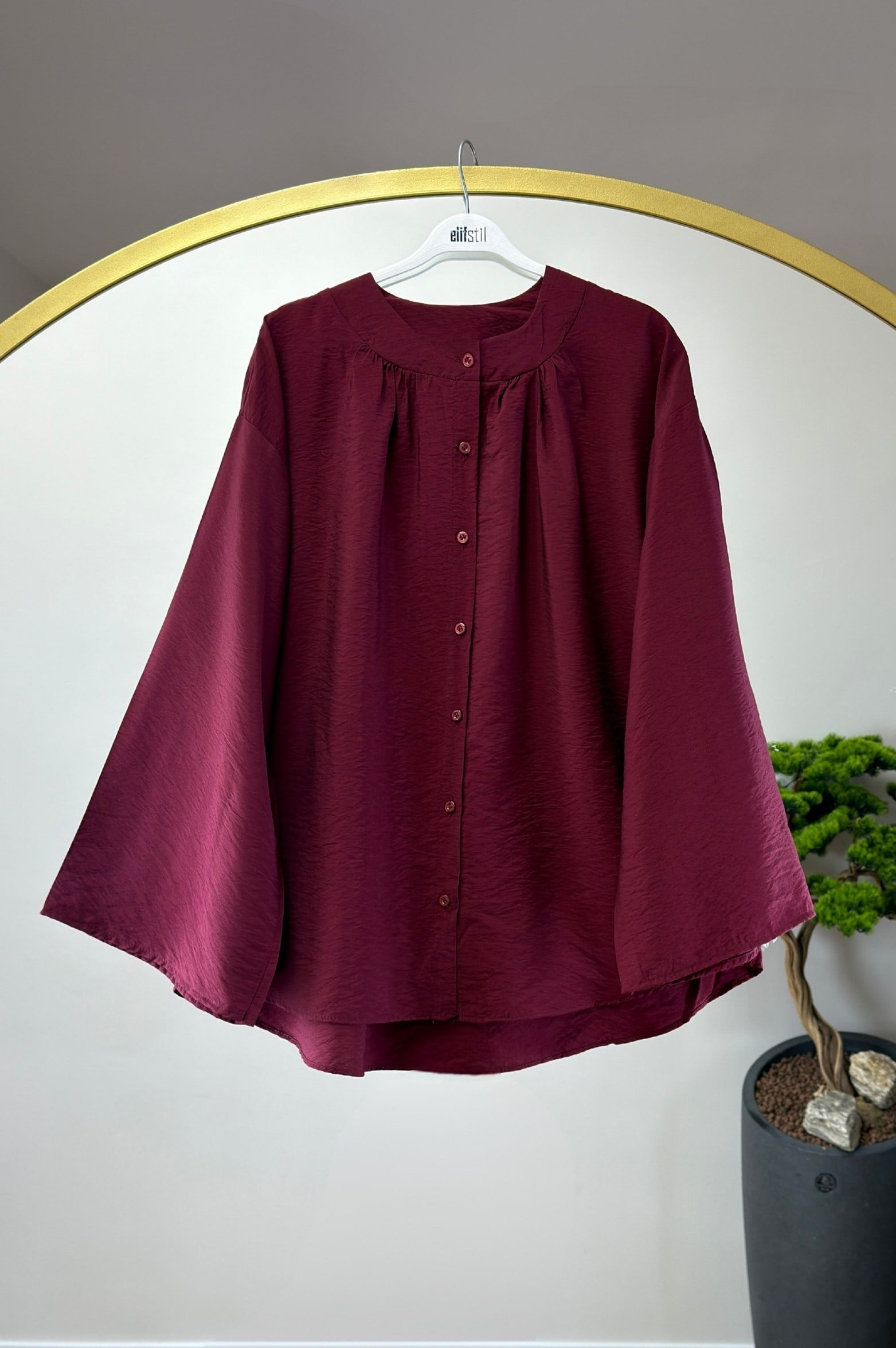 Bisiklet Yaka Gömlek Bordo 