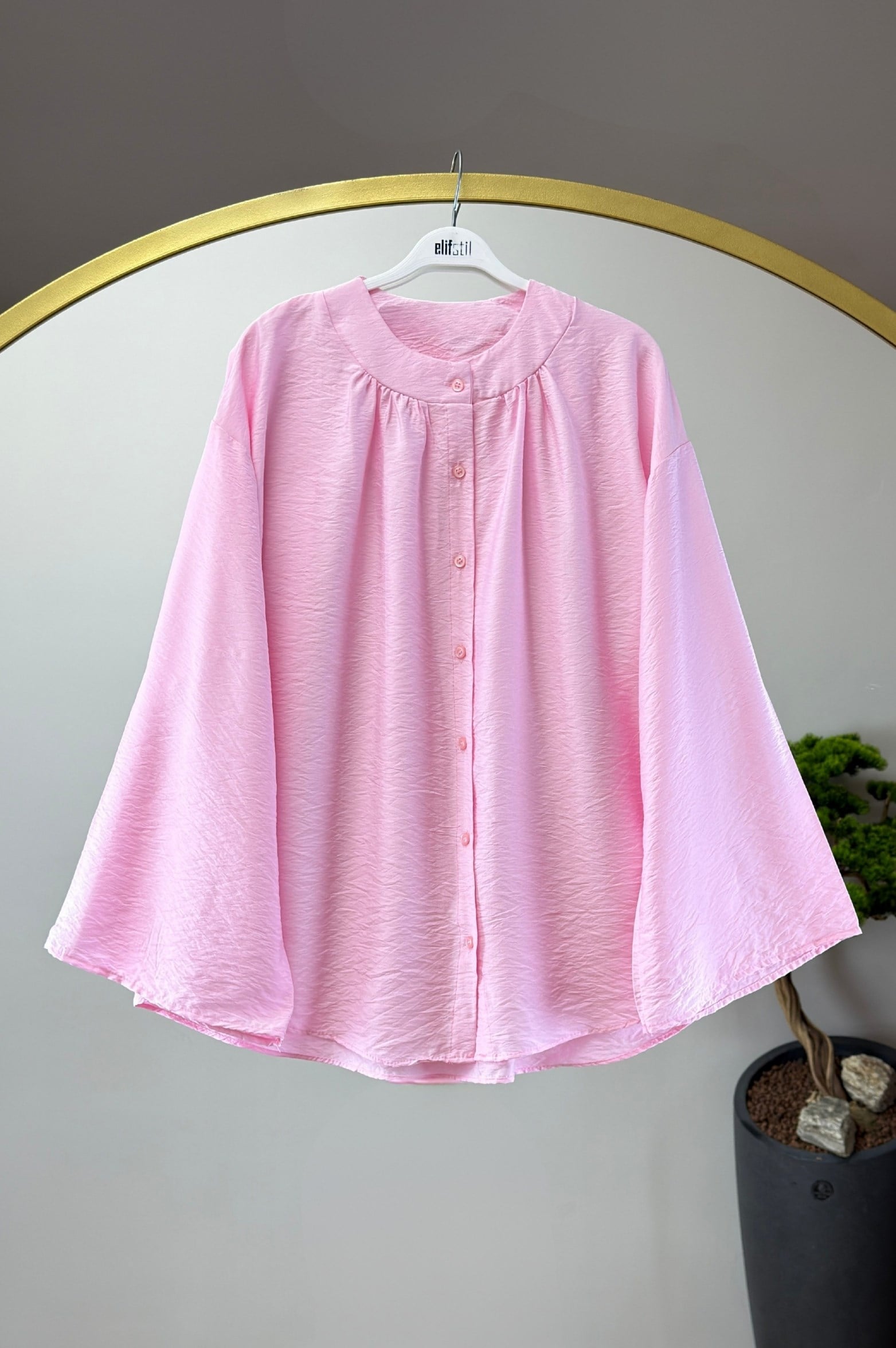 Bisiklet Yaka Gömlek Pembe 