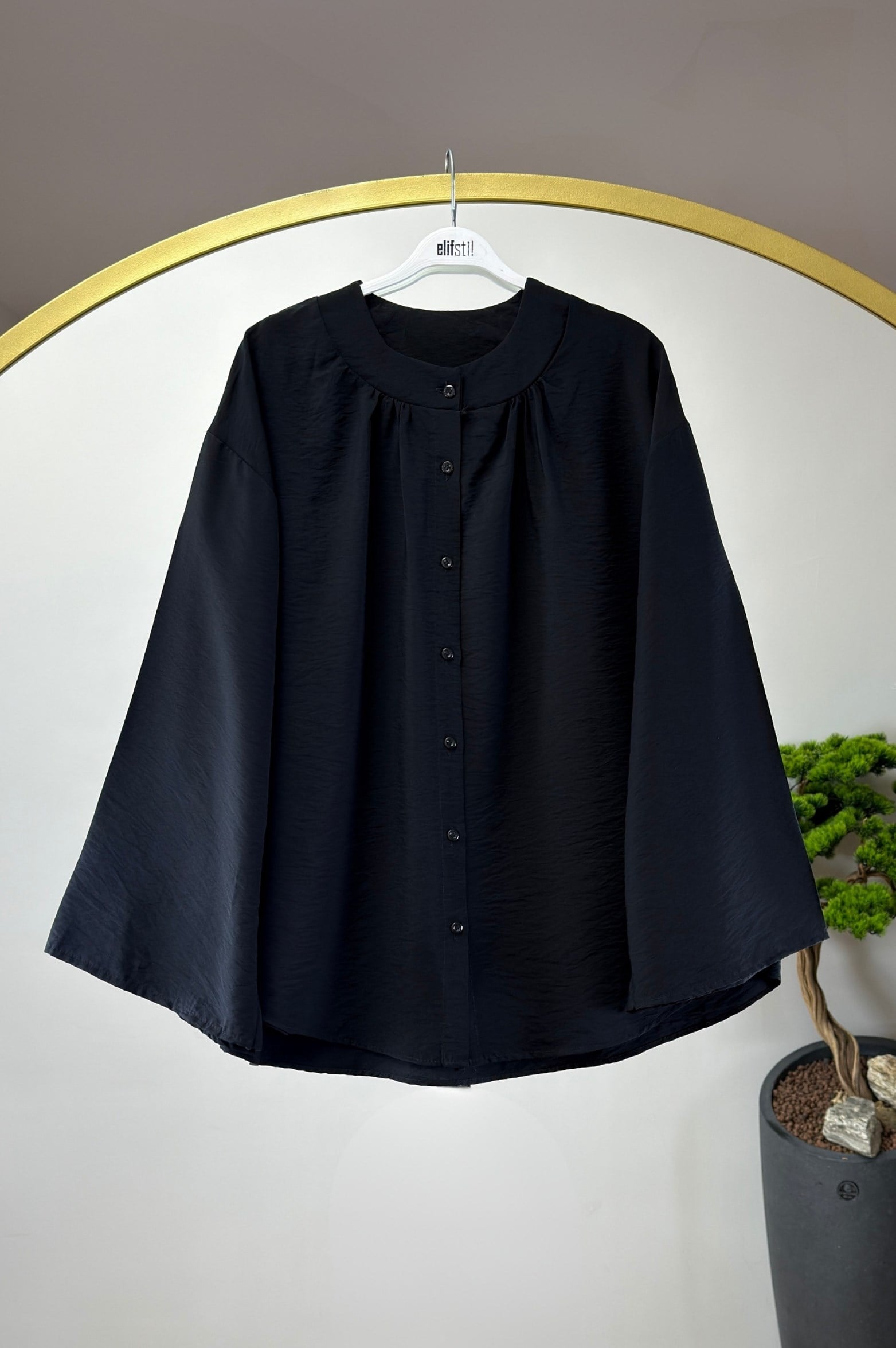 Bisiklet Yaka Gömlek Siyah 