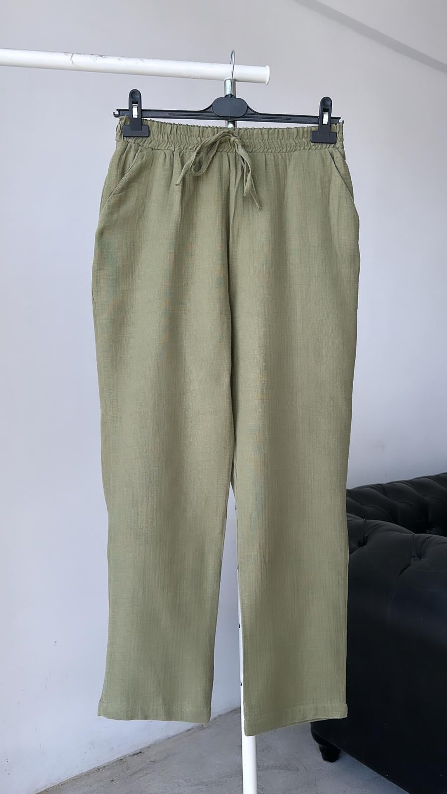 Boru Paça Müslin Pantolon Haki