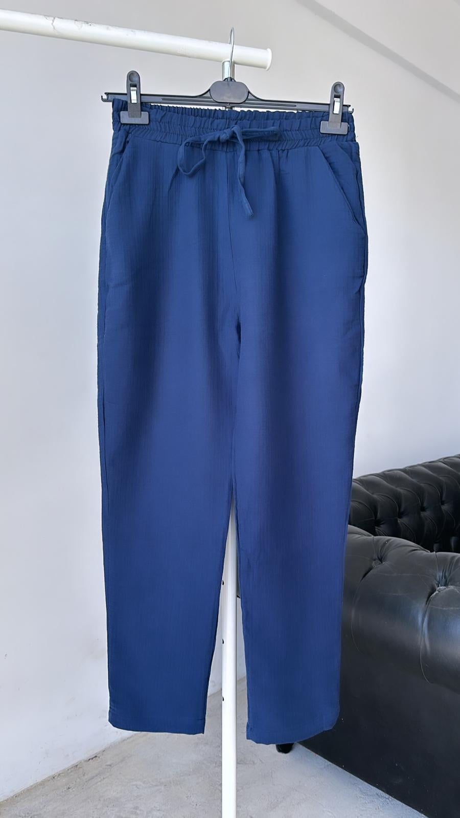 Boru Paça Müslin Pantolon Lacivert 