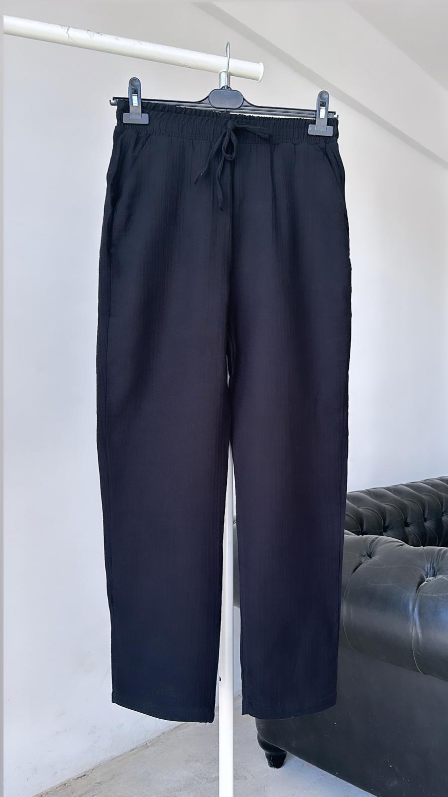Boru Paça Müslin Pantolon Siyah 