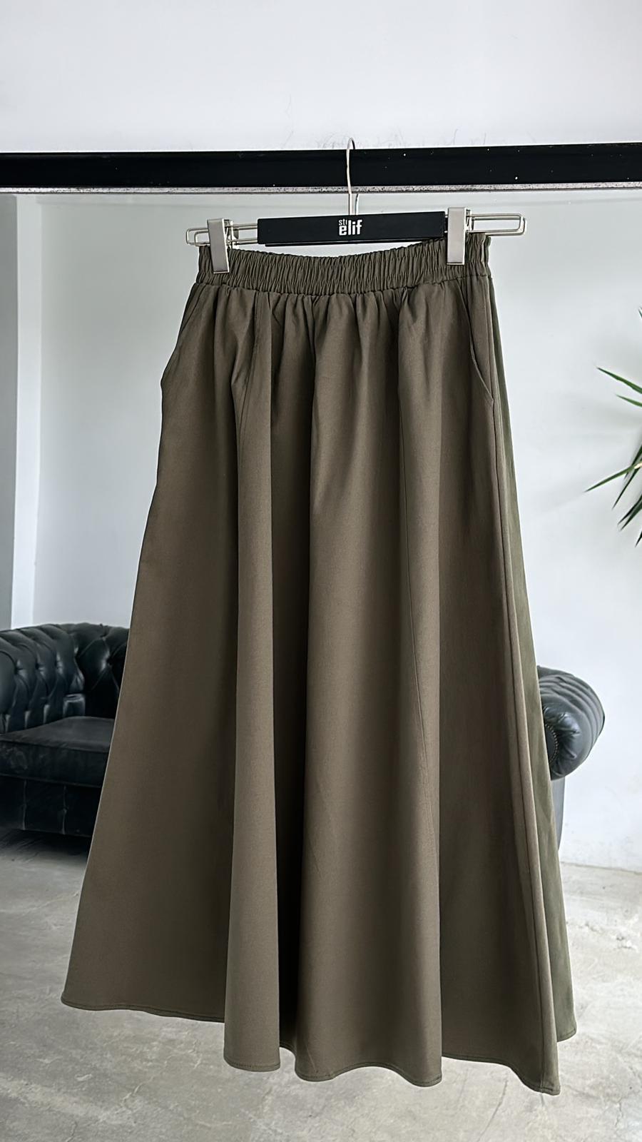 Cepli Gabardin Etek Haki