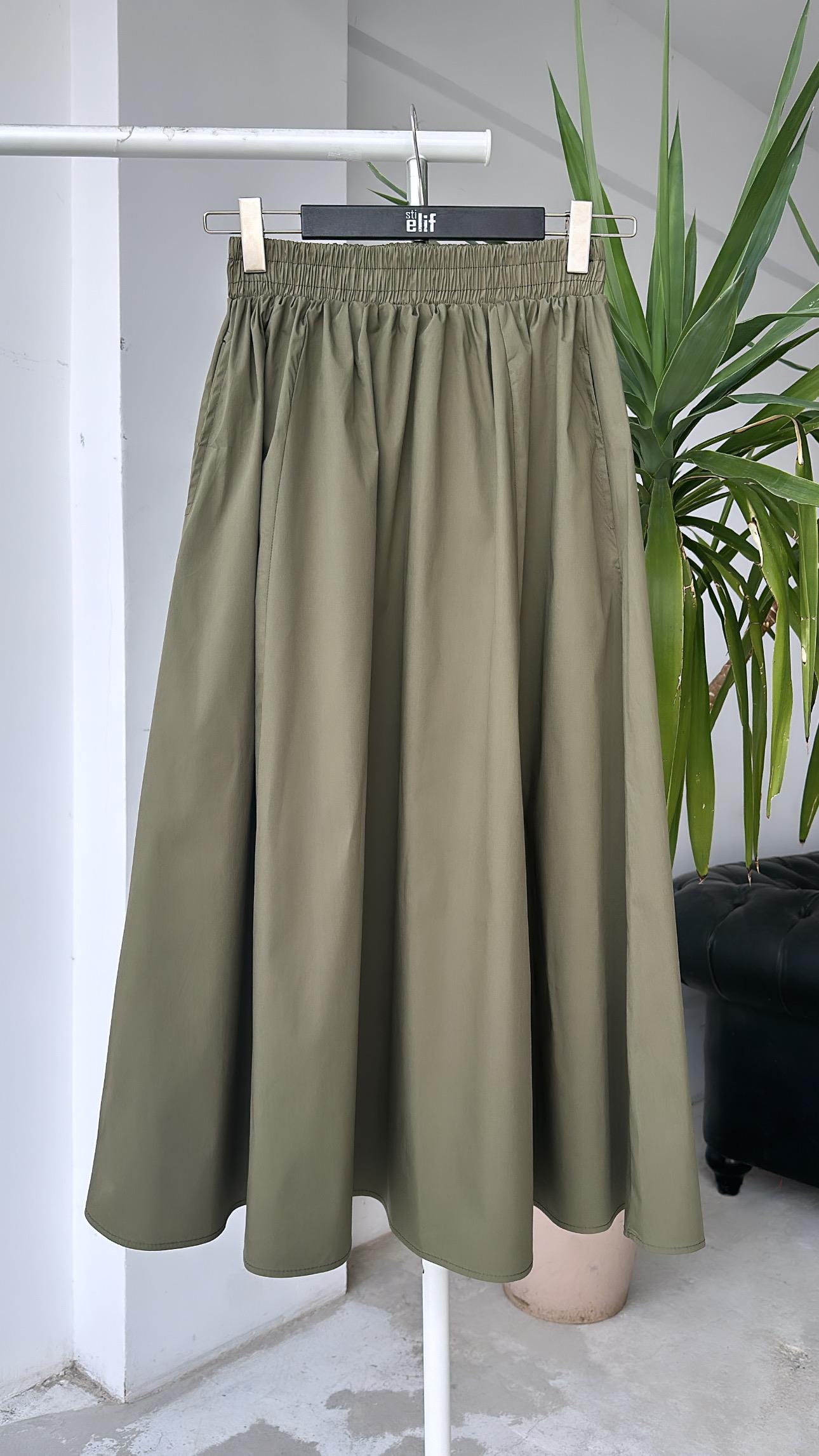 Cepli Poplin Etek Haki