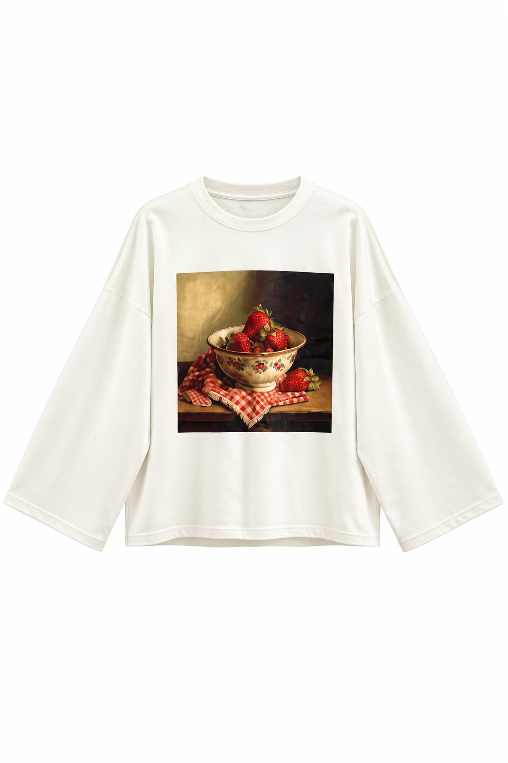 Çilek Baskılı Sweatshirt Ekru 