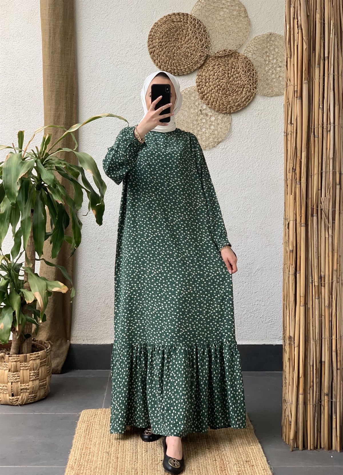 Çıtır desen elbise yeşil