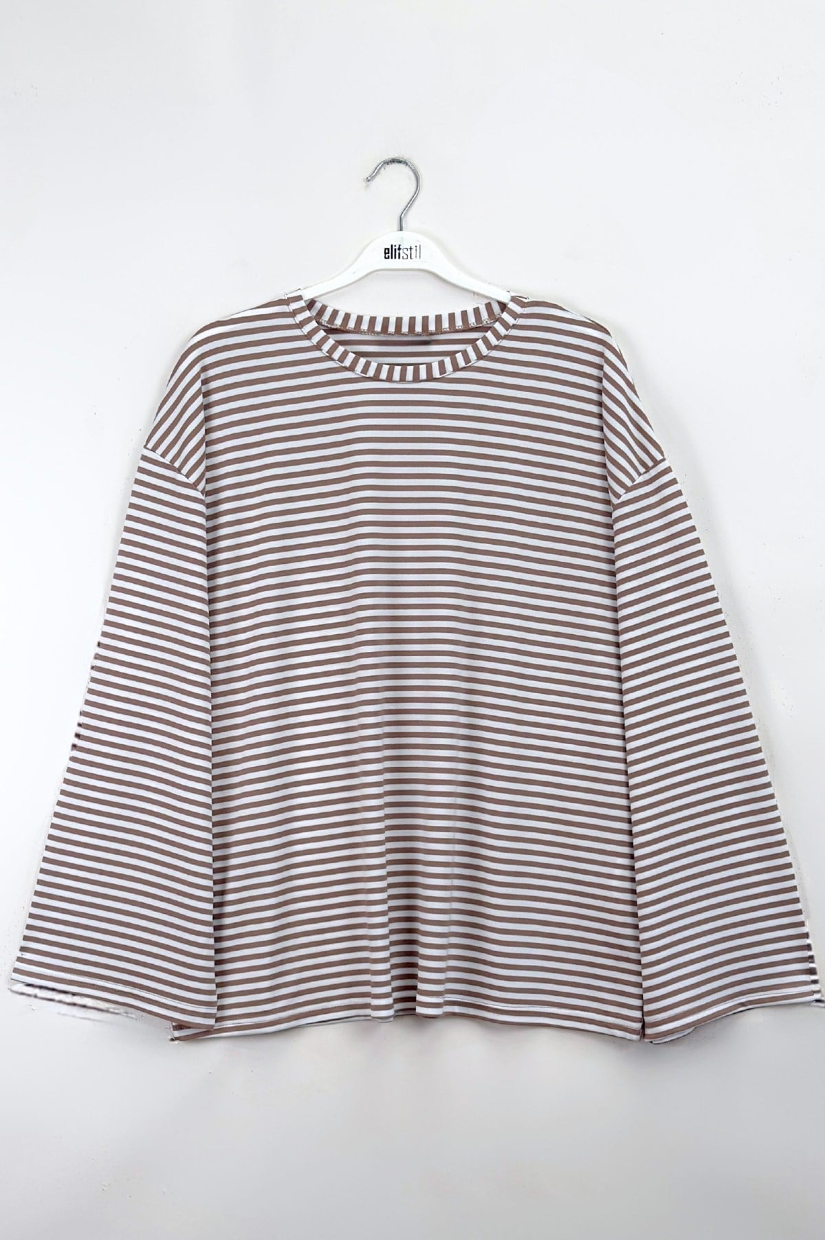 Çizgili Basic Sweat Bej