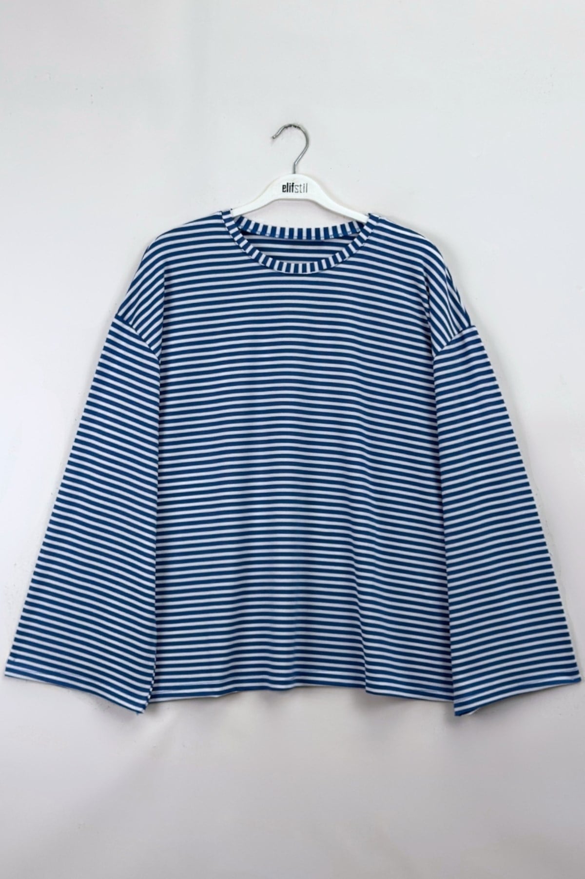 Çizgili Basic Sweat Mavi