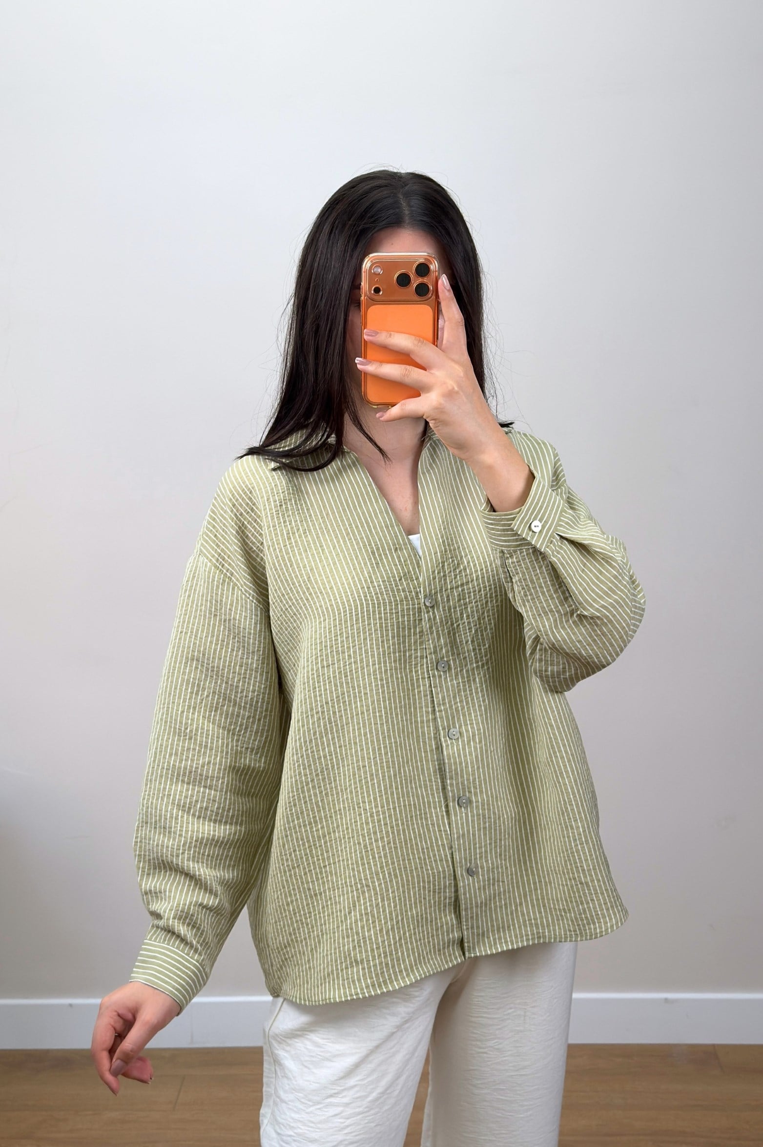 Çizgili Oversize Gömlek  Ada Çayı 