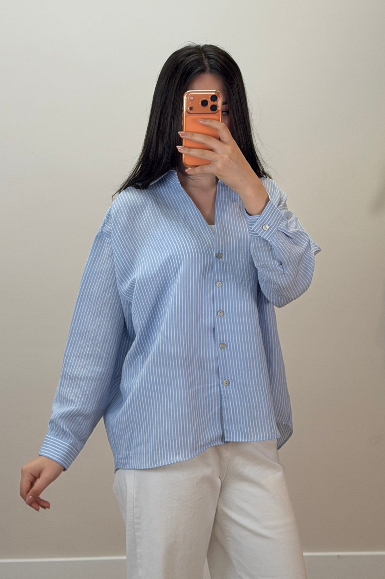 Çizgili Oversize Gömlek Mavi 