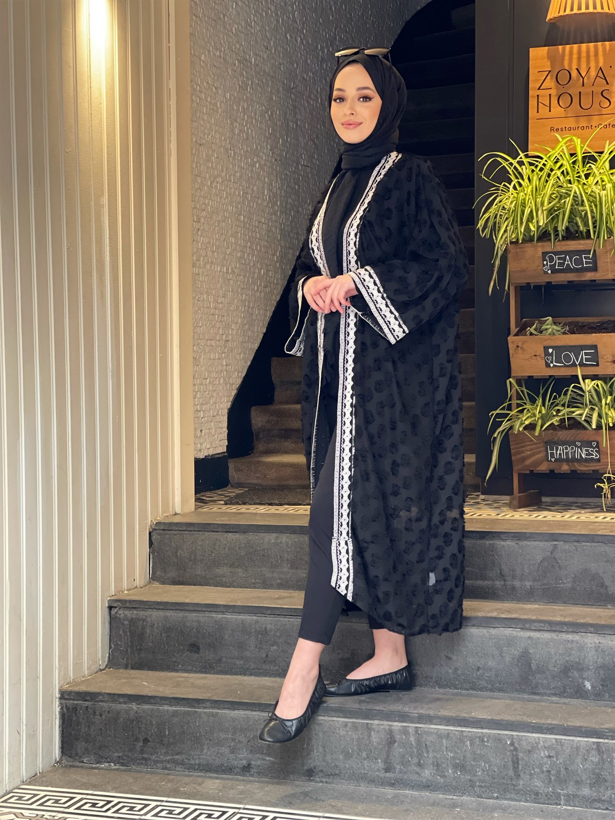Dantel Detay Kimono Siyah