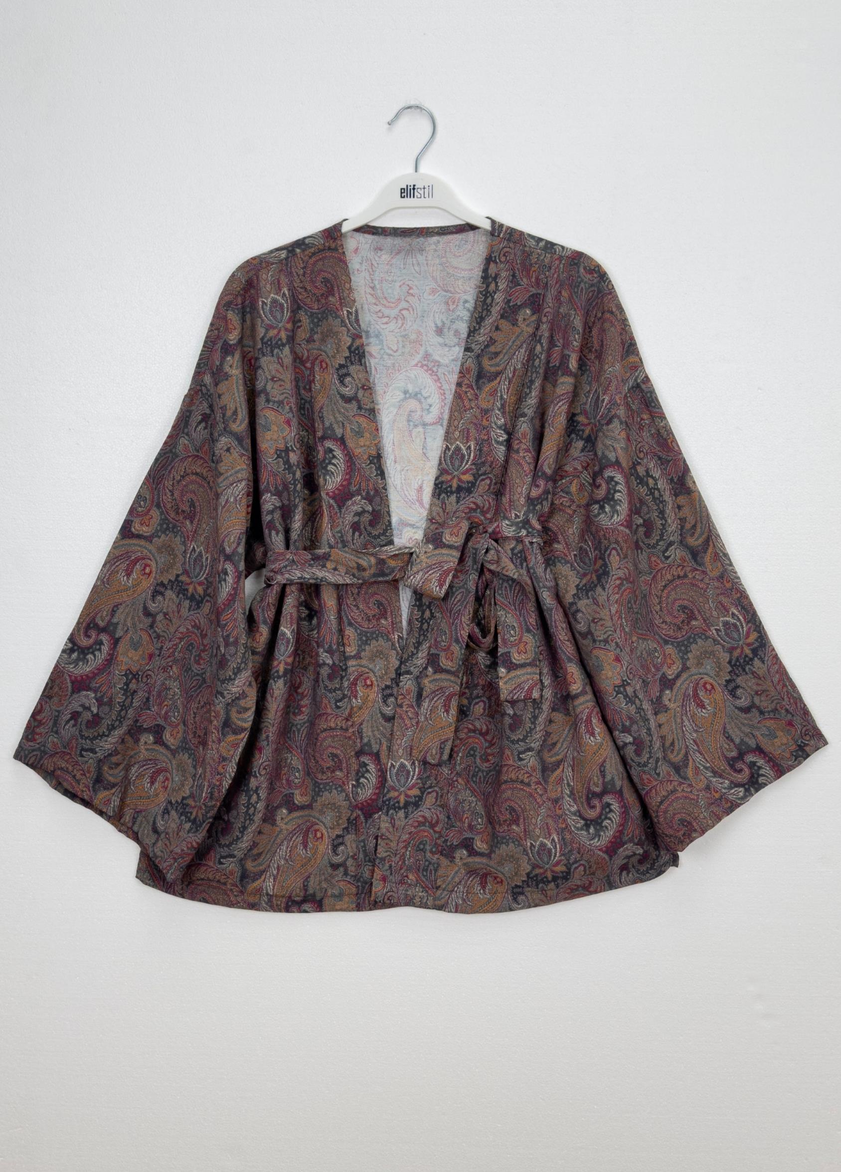 Desenli Kimono Füme 