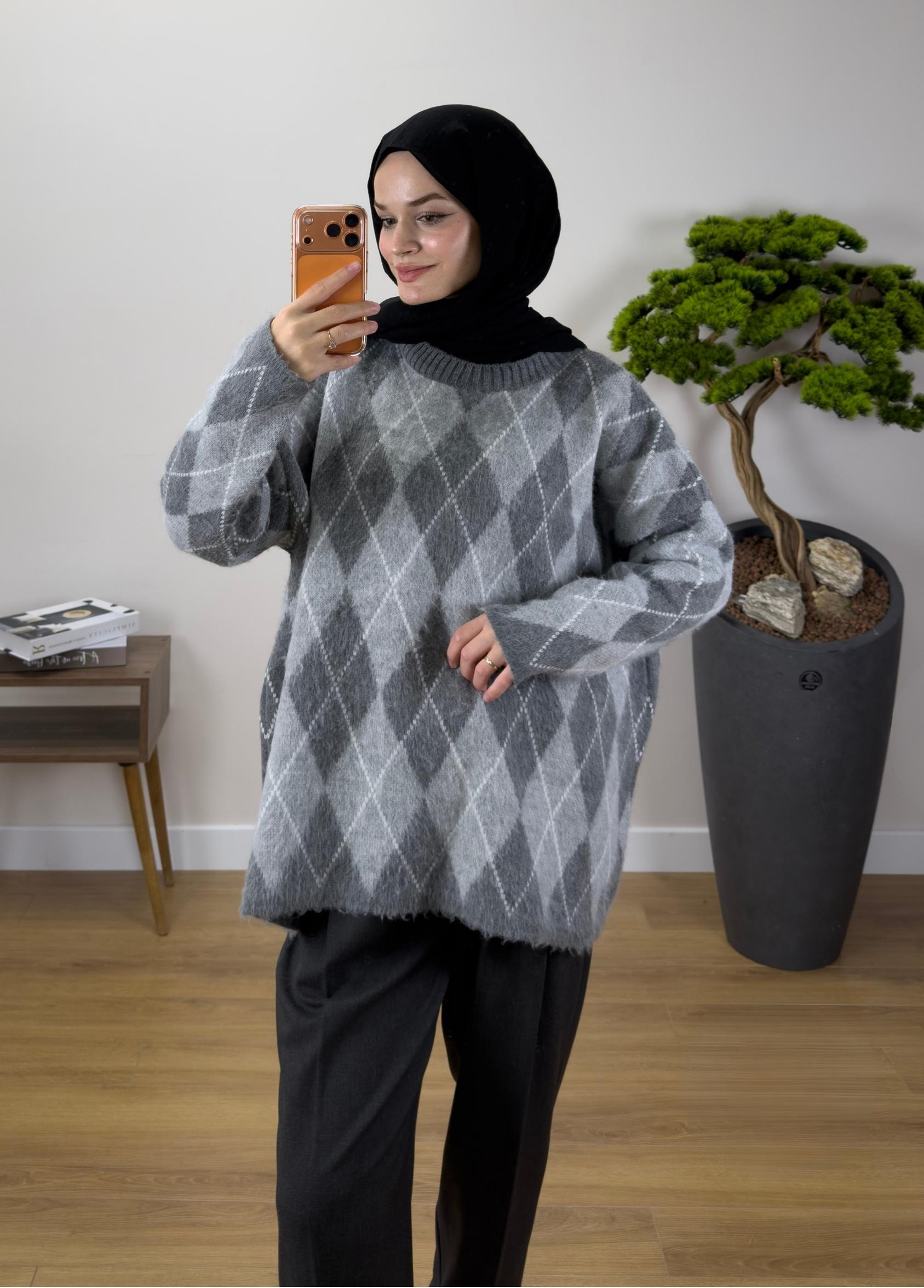 Ferona Baklava Desen Kazak Gri