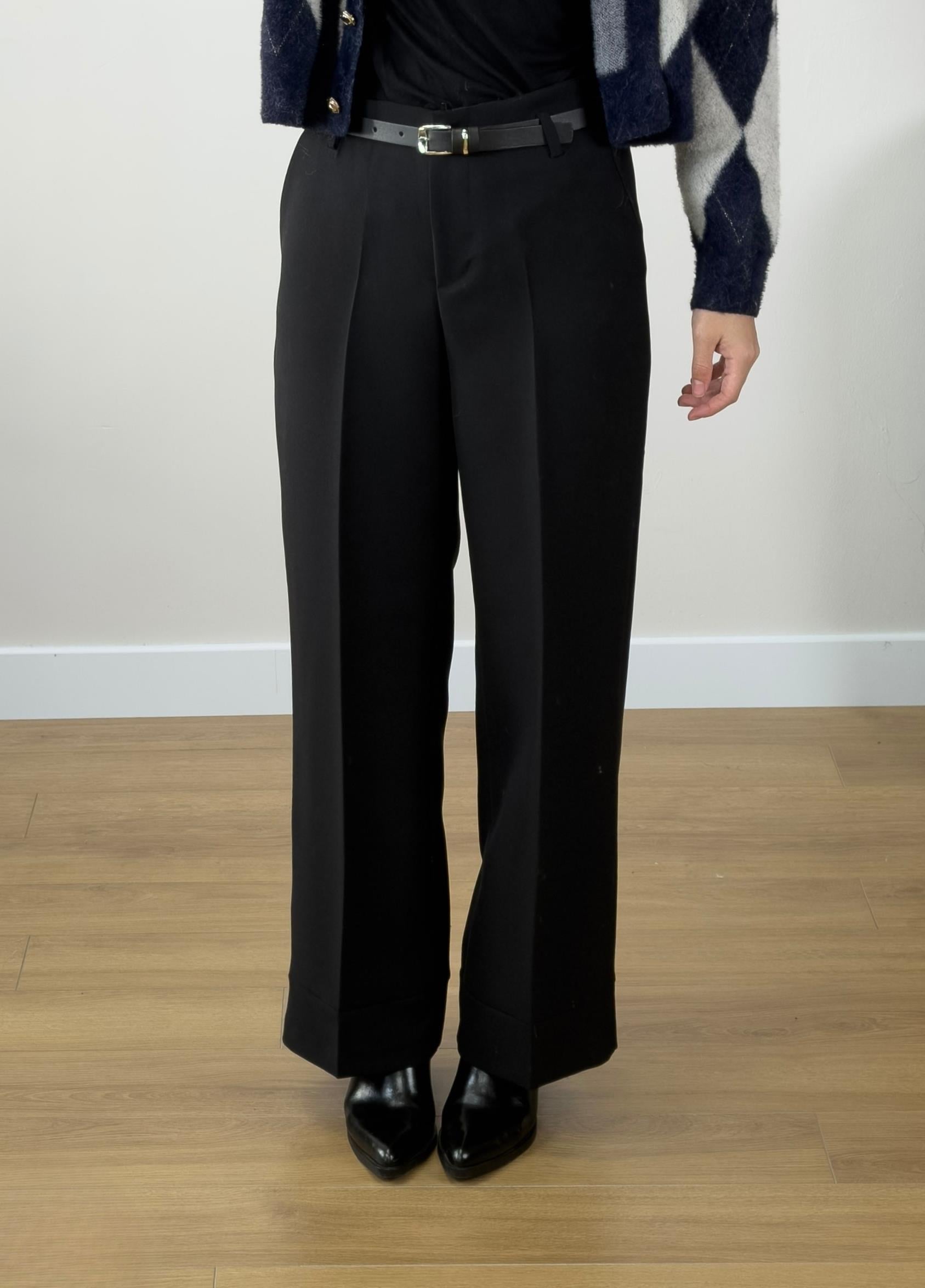 Kemerli Double Paça Pantolon Siyah