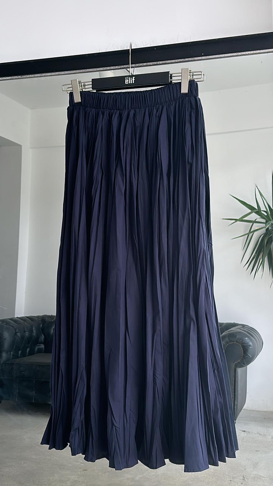 Kırışık Kumaş Etek  Lacivert 