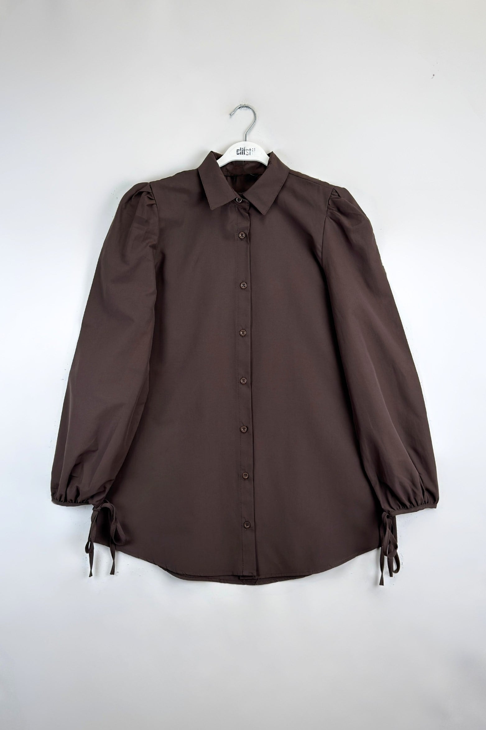 Kolu Bağlamalı Gömlek Kahve