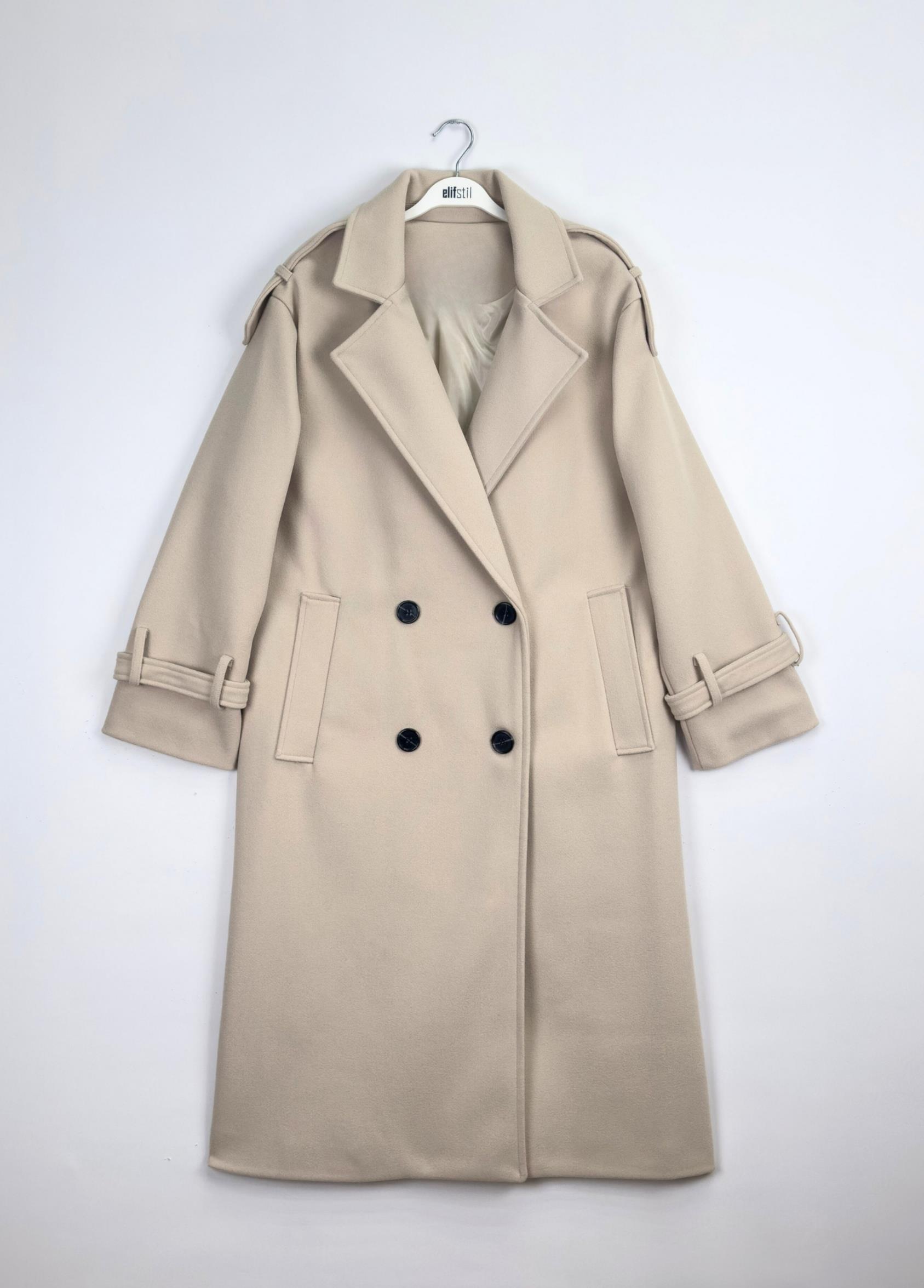 Kuşaklı Kaşe Kaban Bej