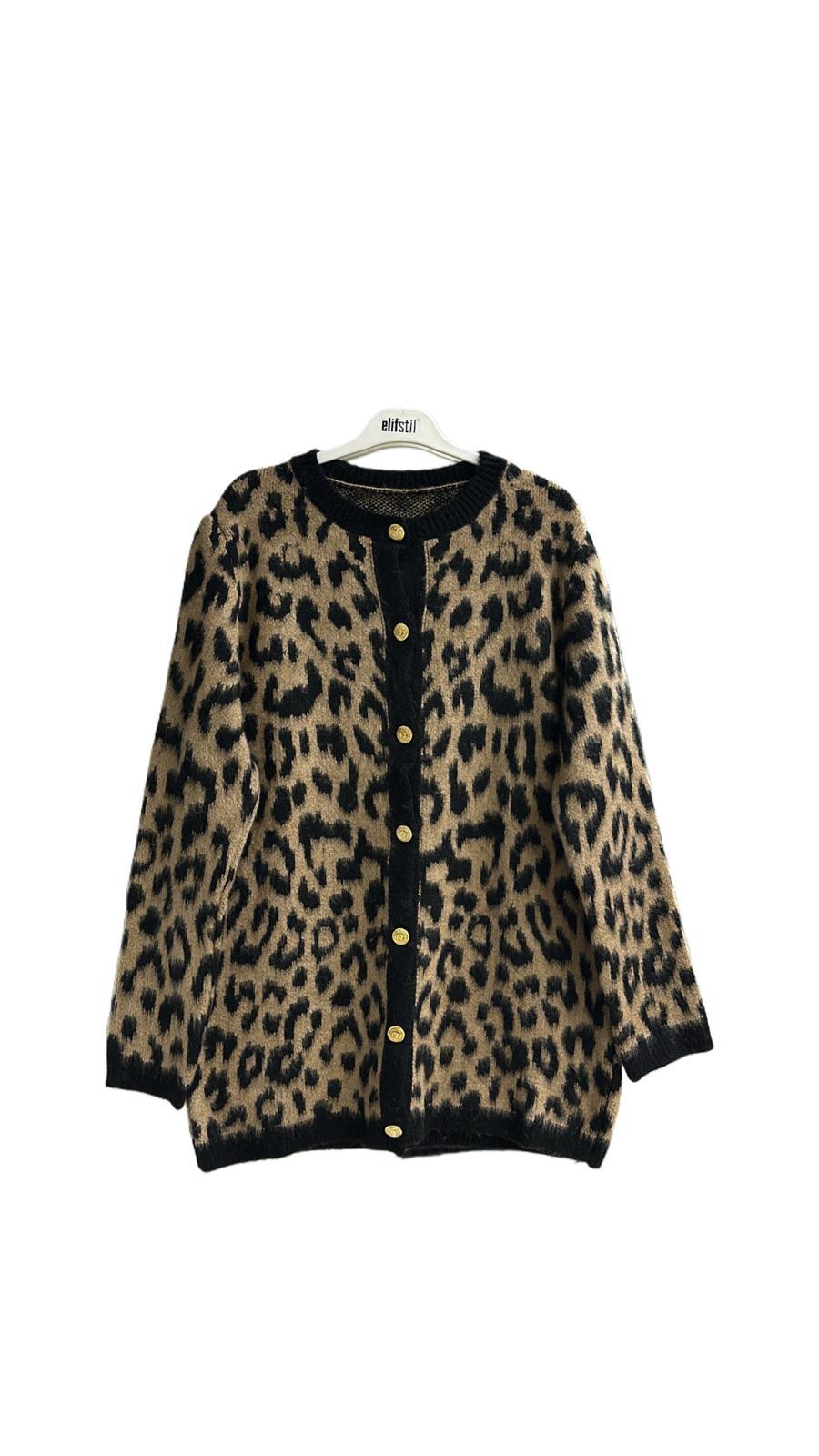 Leopar Desen Hırka 