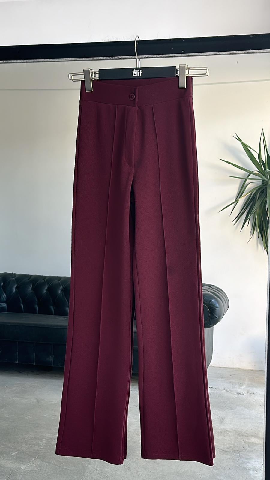 Likralı Palazzo Pantalon Bordo 