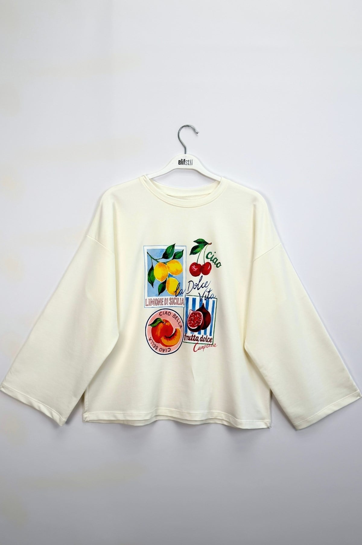 Limon Baskılı Sweatshirt Ekru