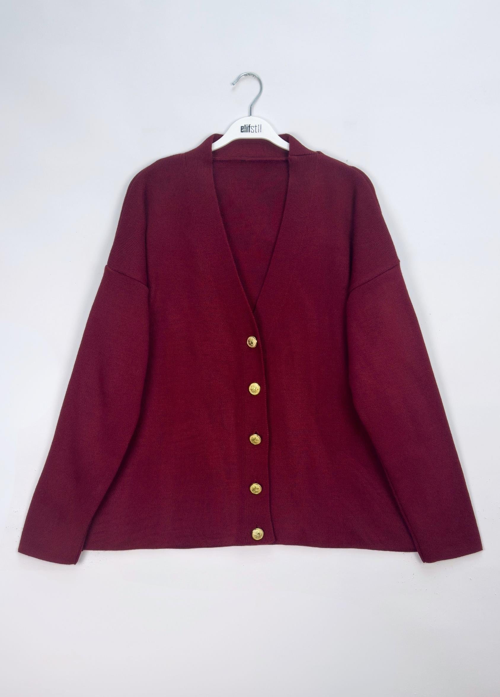 Liya Düğmeli Hırka Bordo