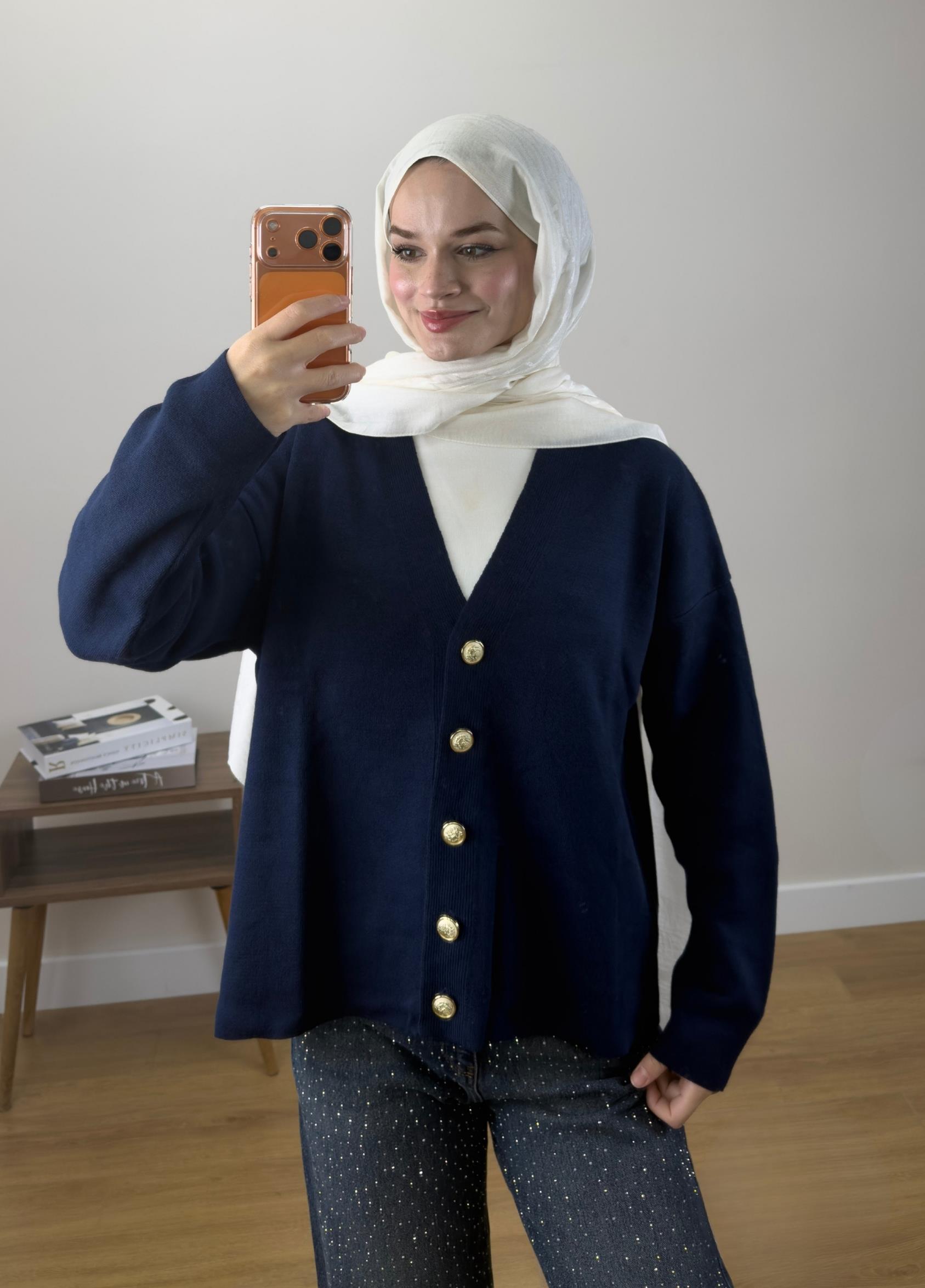 Liya Düğmeli Hırka Lacivert