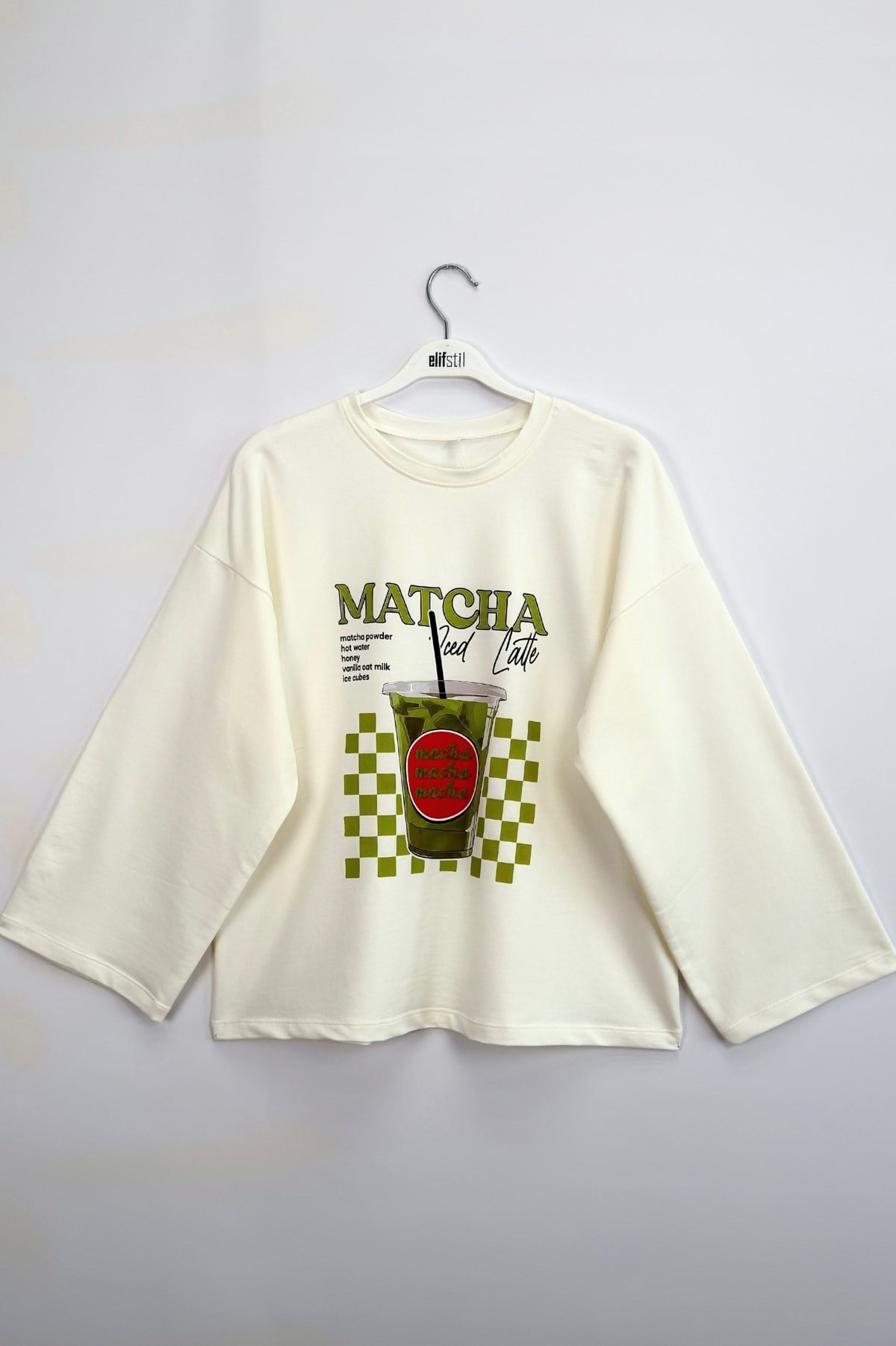 Matcha Baskılı Sweatshirt Ekru