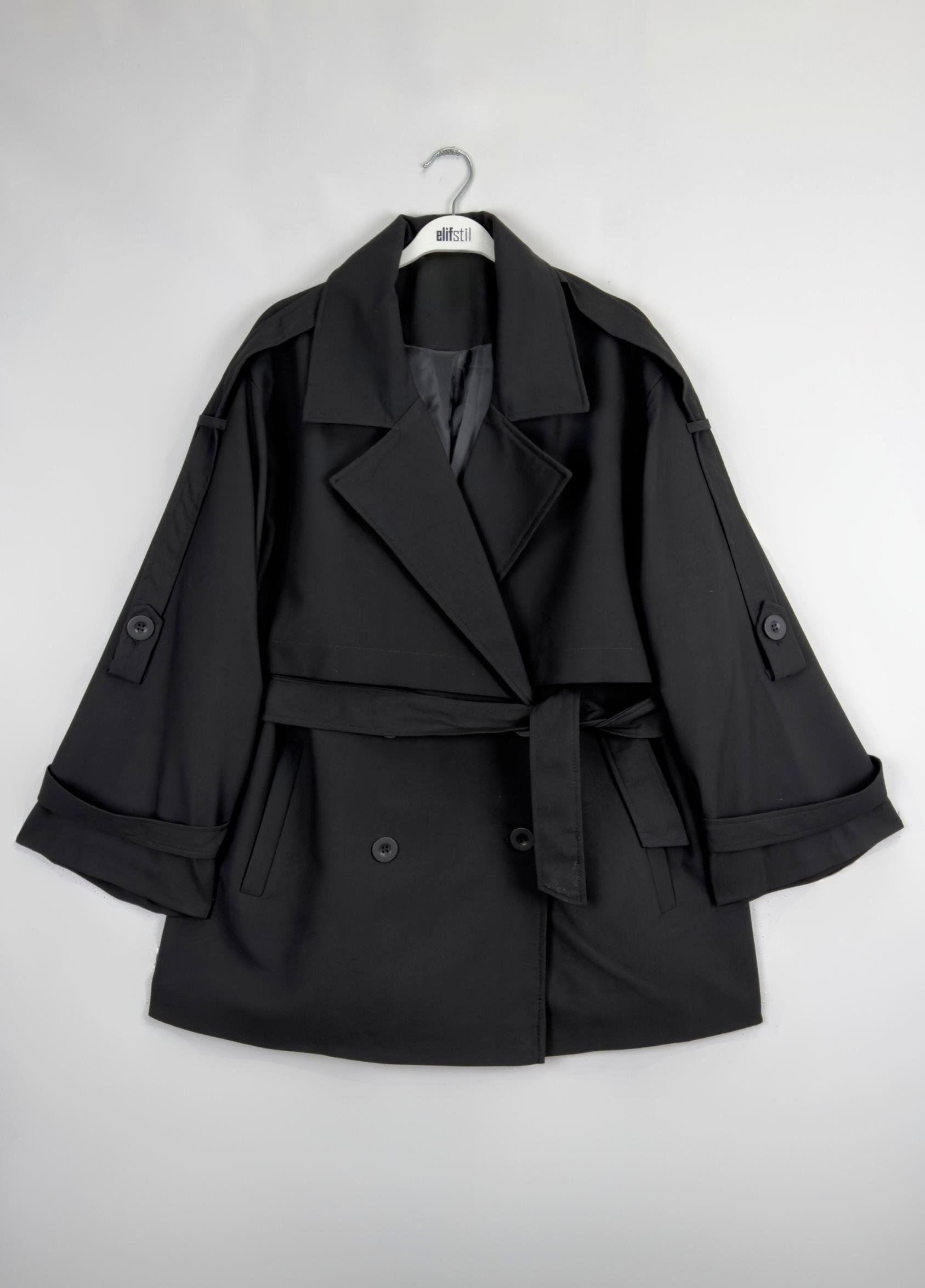 Merlina Astarlı Trenç Siyah 