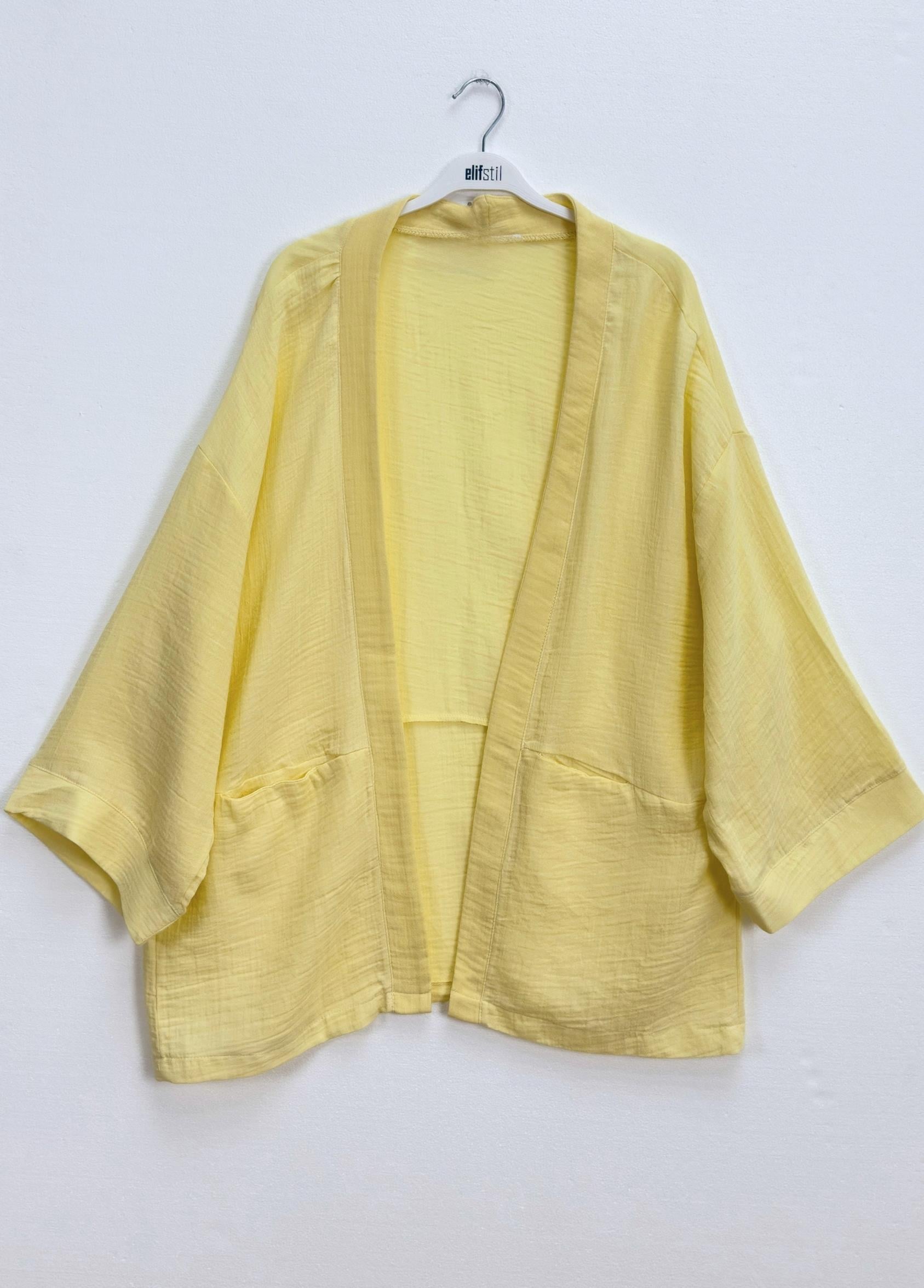Müslin Bağlamalı Kimono Sarı 