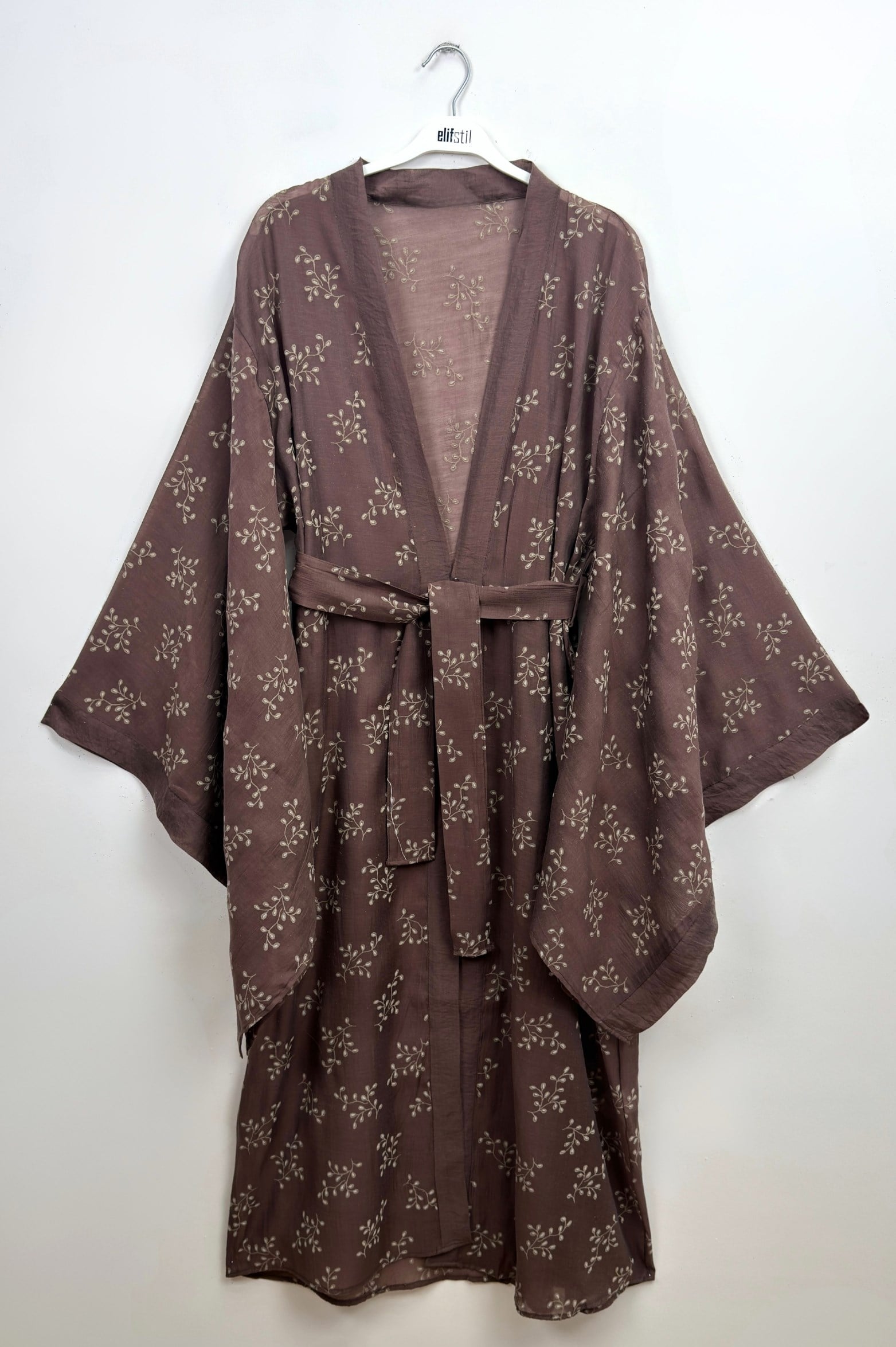 Nakış İşlemeli Kimono Kahve 