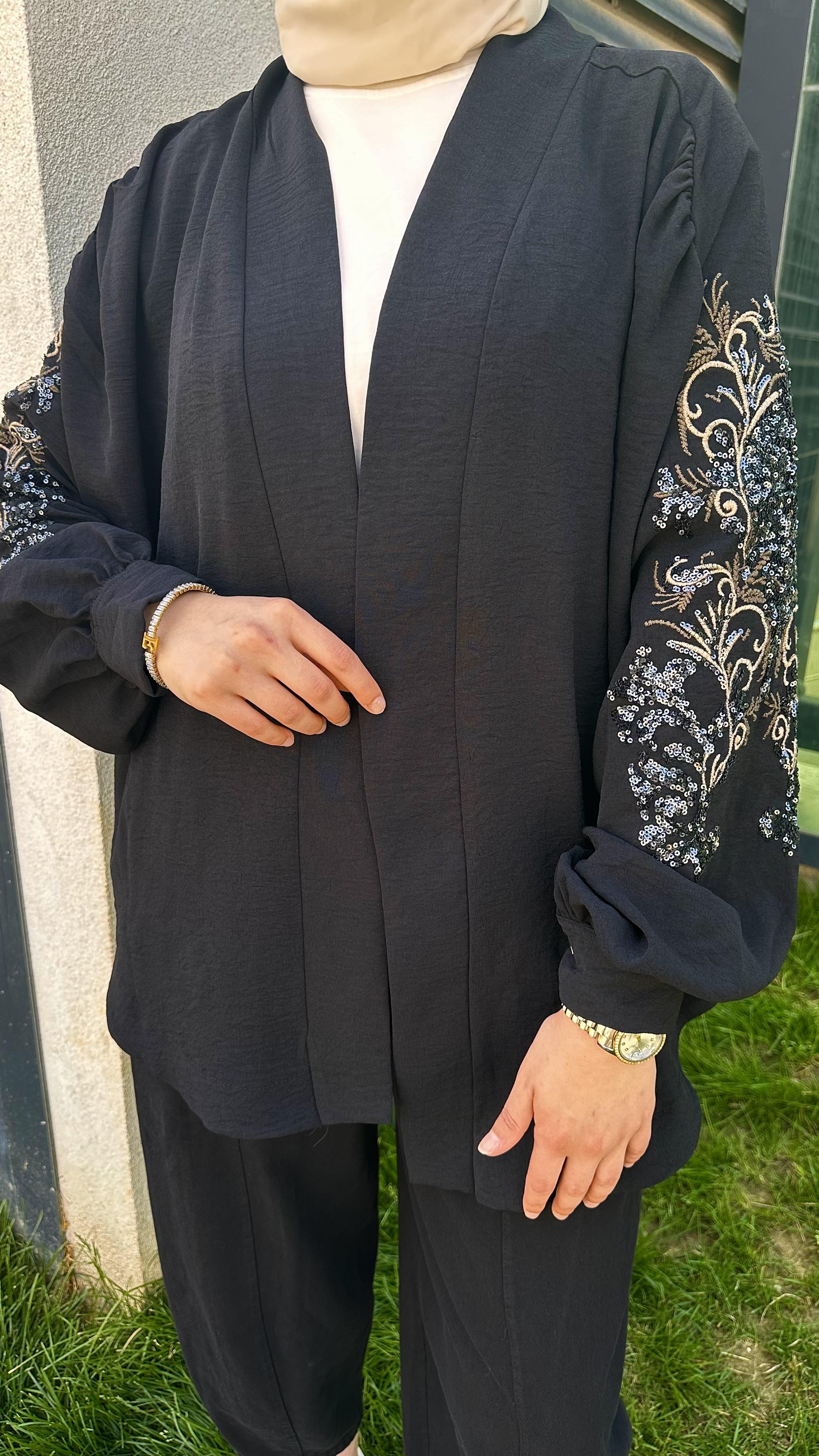 Nakışlı Kimono Siyah