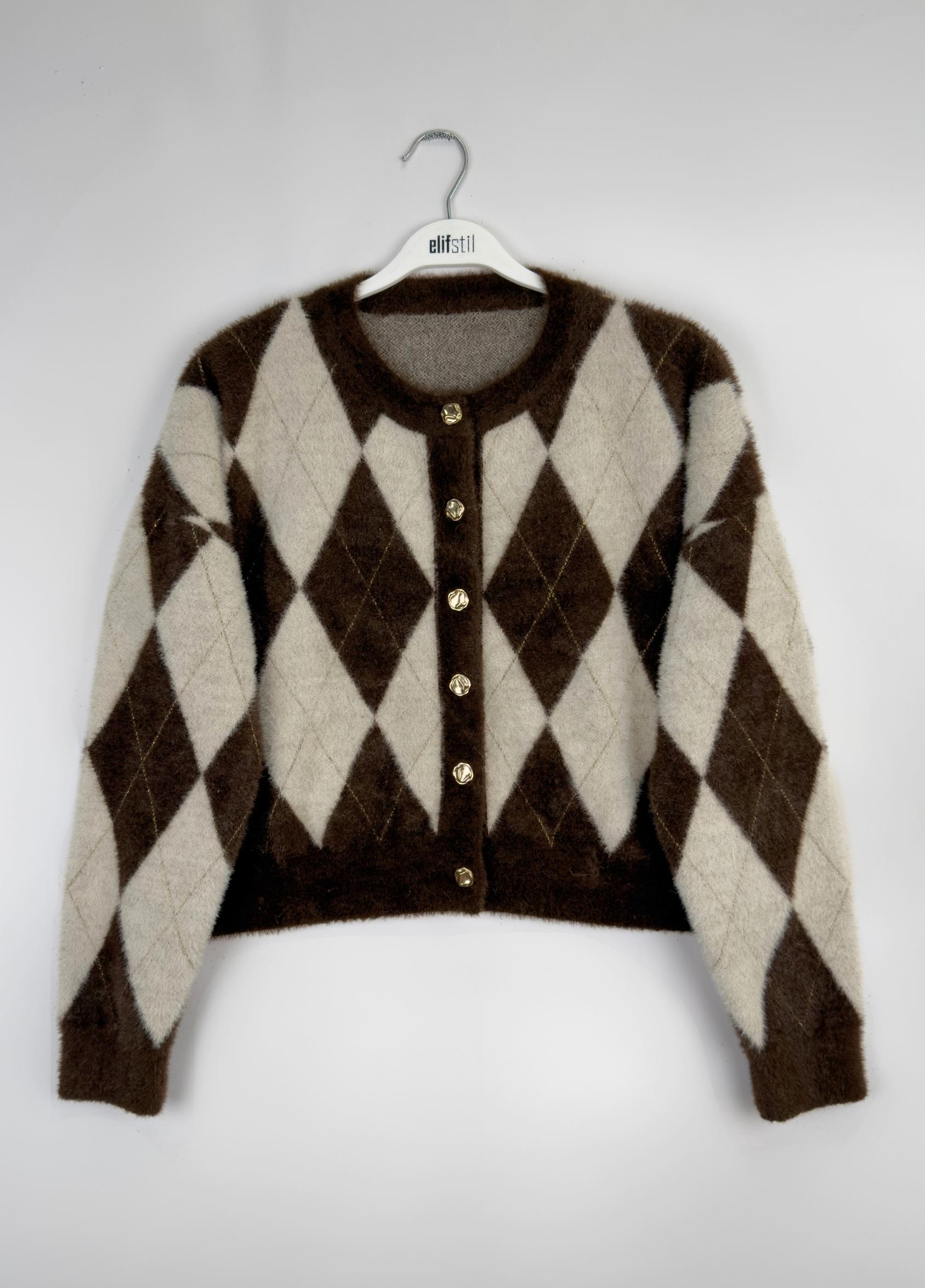 Naris Baklava Desen Hırka Kahve 