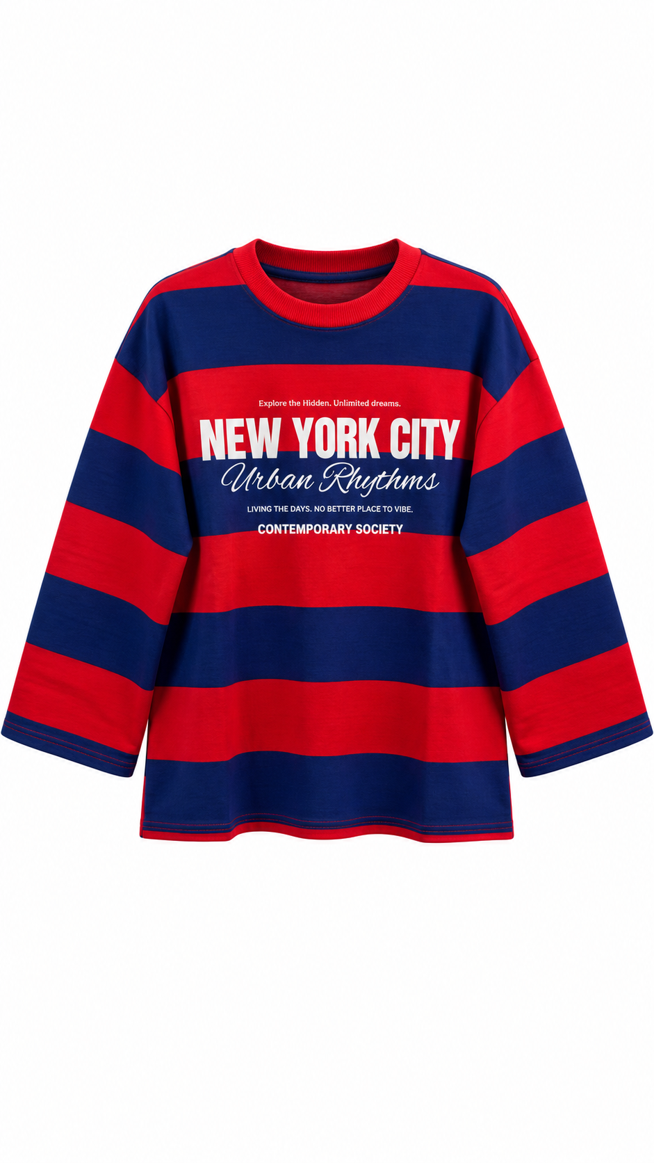 New York Kalın Çizgili Sweat Lacivert
