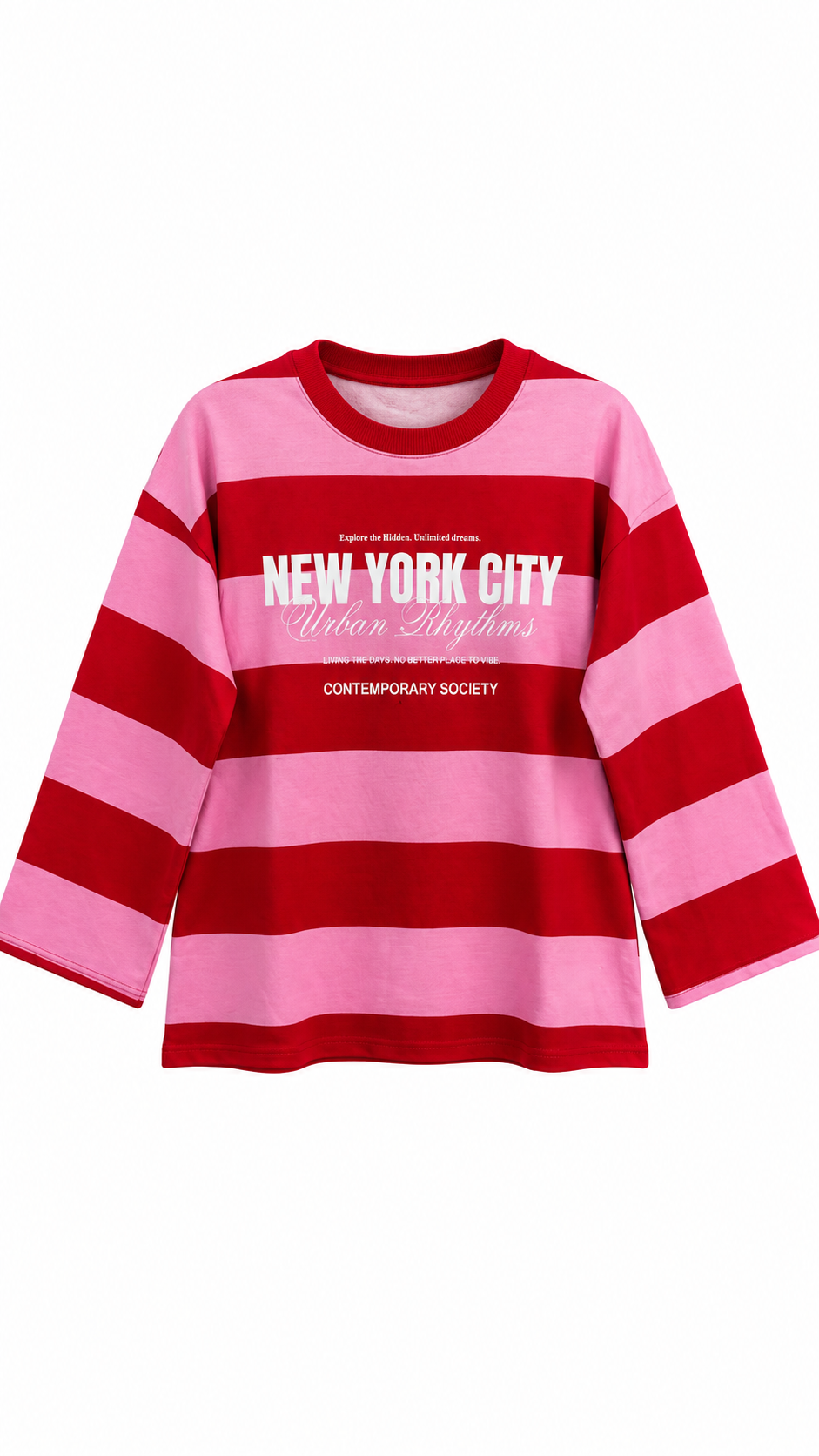 New York Kalın Çizgili Sweat pembe 