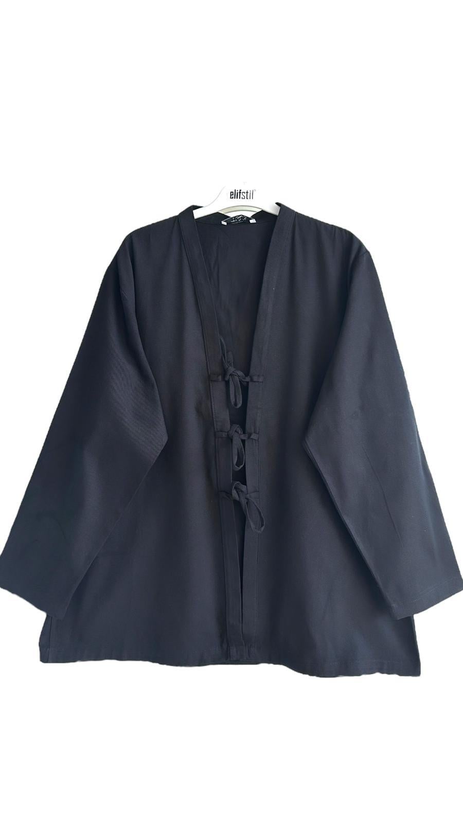 Önü Bağlamalı Kimono Siyah 