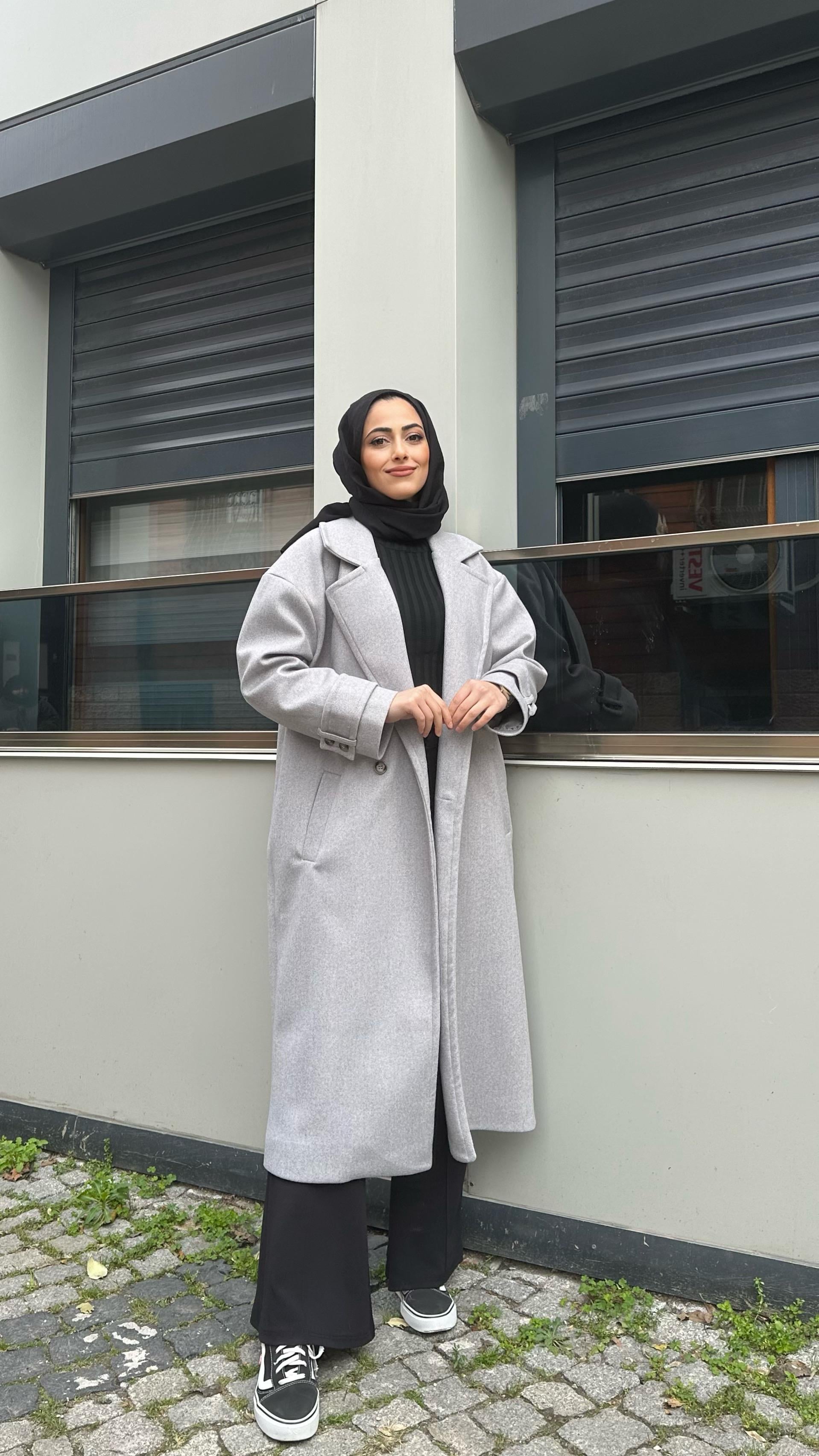 Oversize Kaşe Kaban Gri