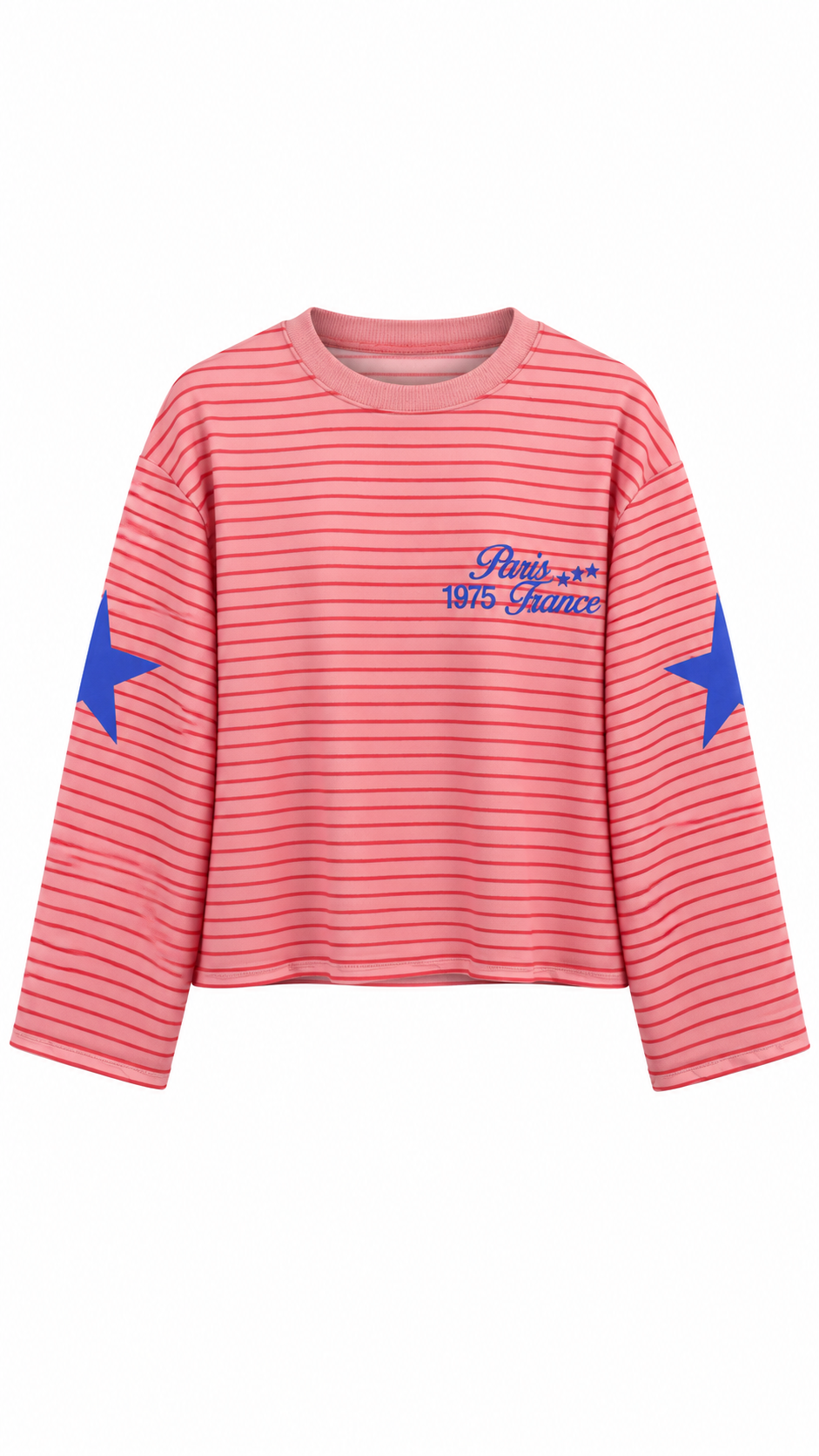 Paris Çizgili Sweat Pembe