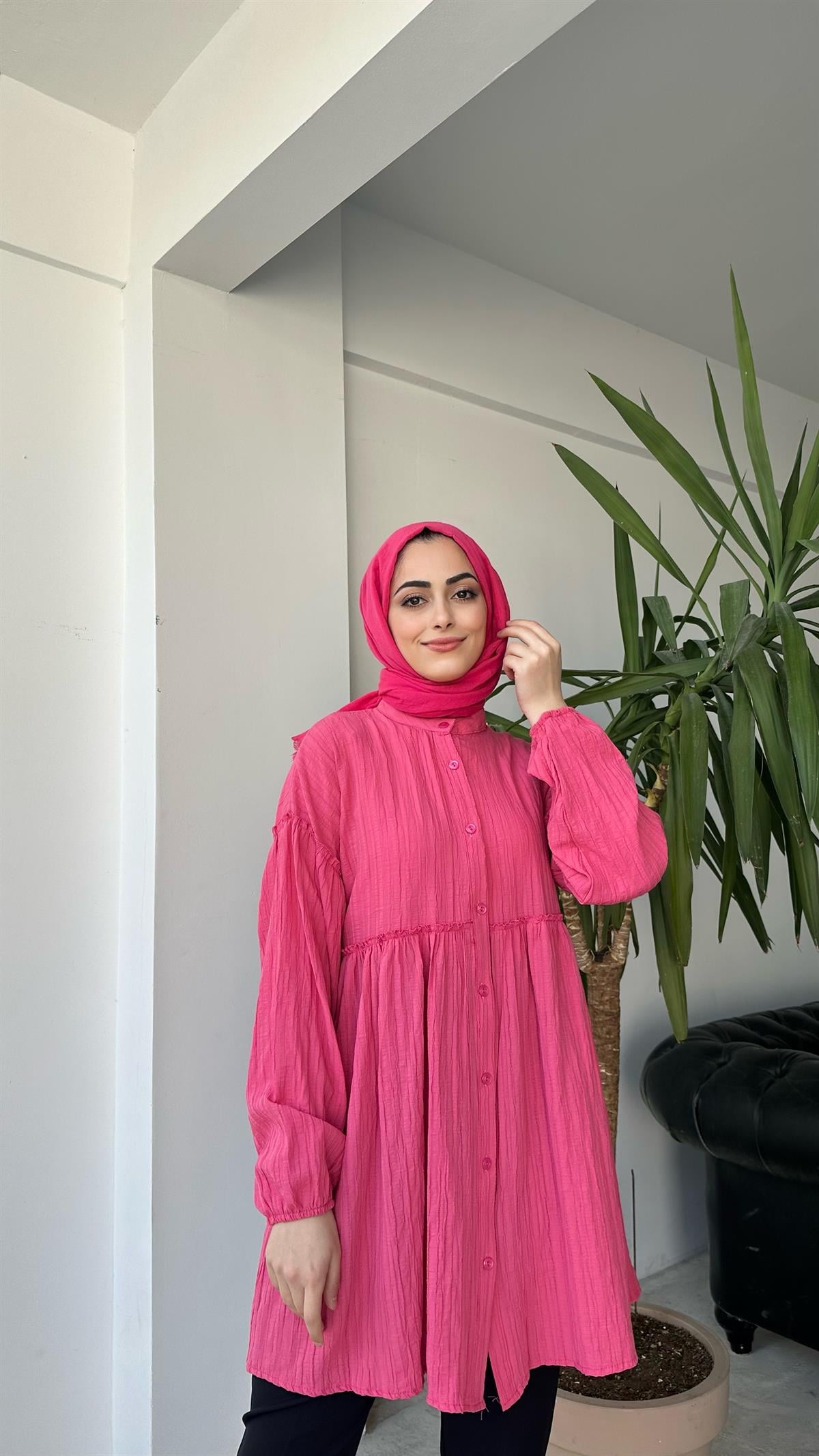 Pileli Gömlek Fuşya