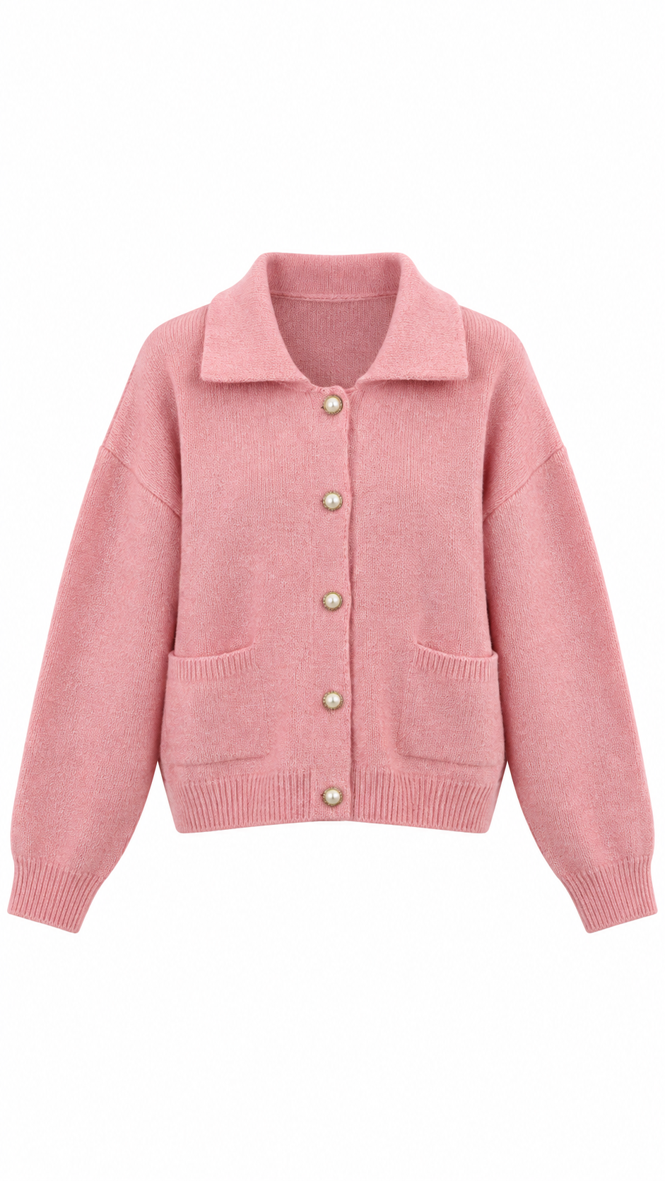 Polo Yaka Cepli Hırka Pembe