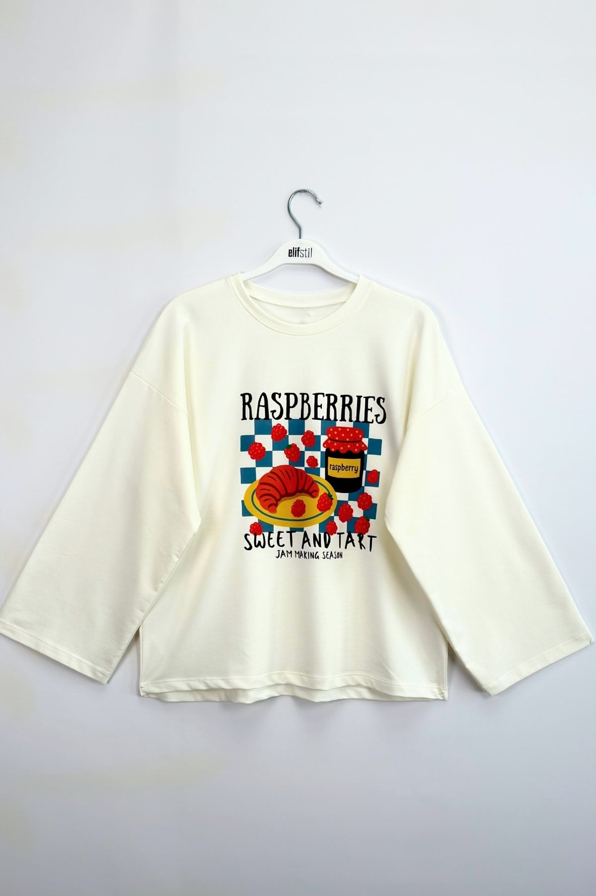 Raspberry Baskılı Sweatshirt Ekru