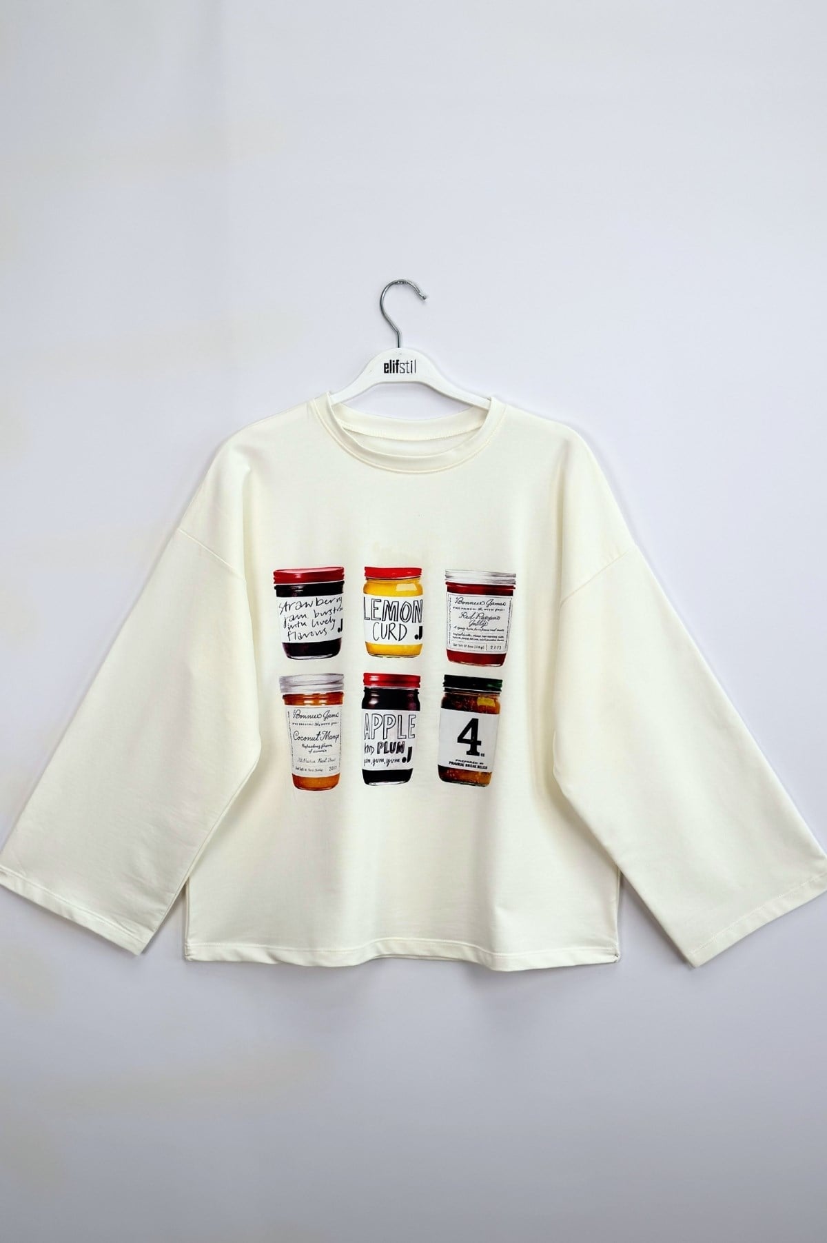 Reçel Baskılı Sweatshirt Ekru