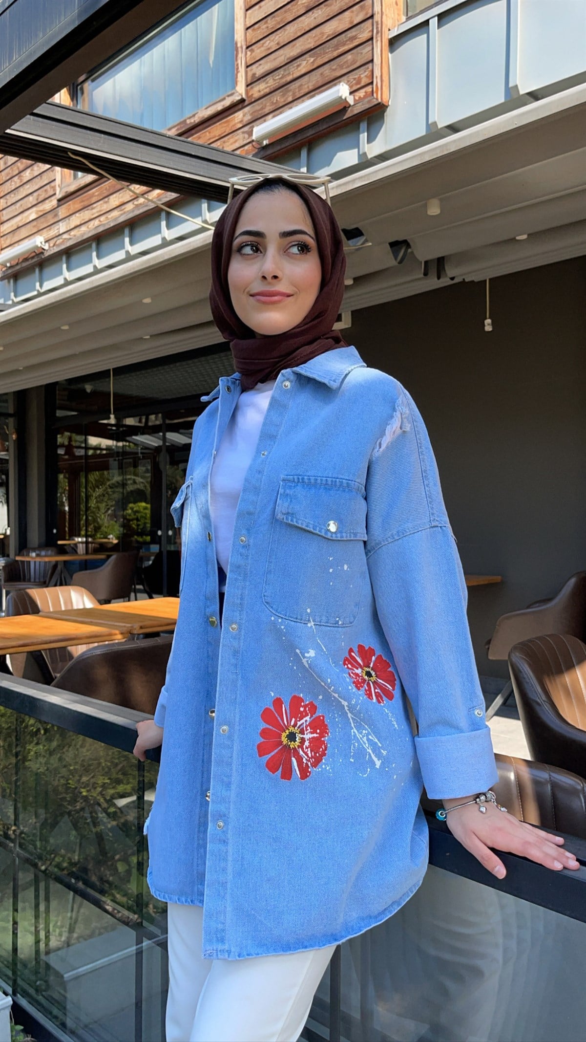 Sırtı Baskılı Kot Ceket 