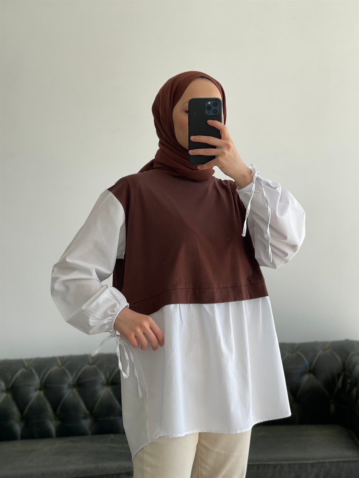 Sweat Detay Gömlek Kahve