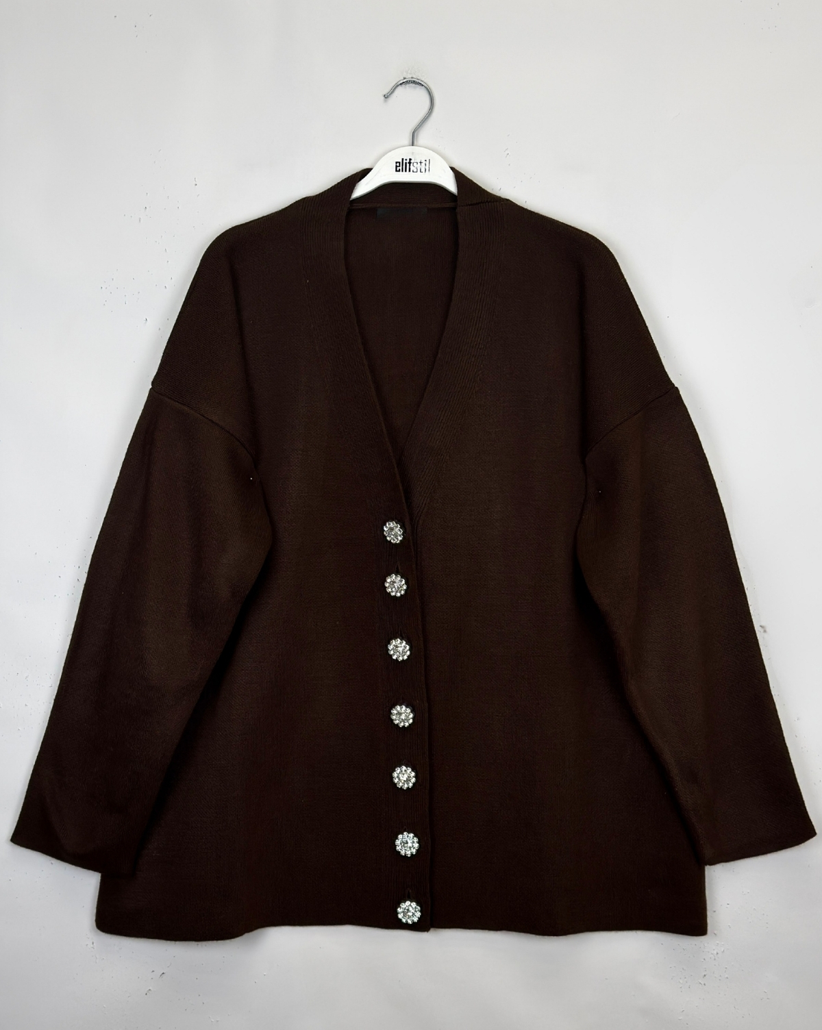 Taş Düğmeli Hırka Kahve