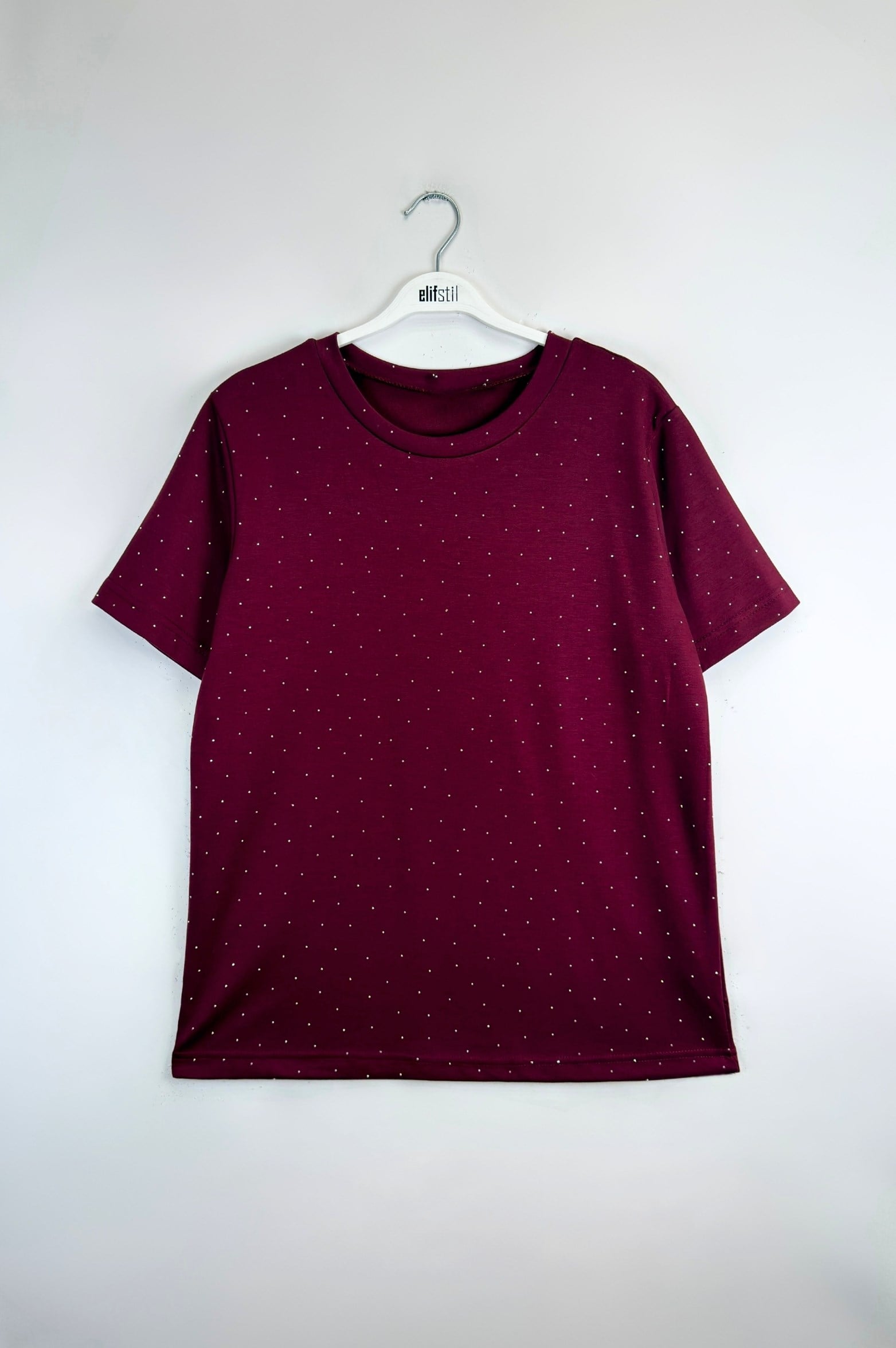 Taşlı Tshirt Bordo