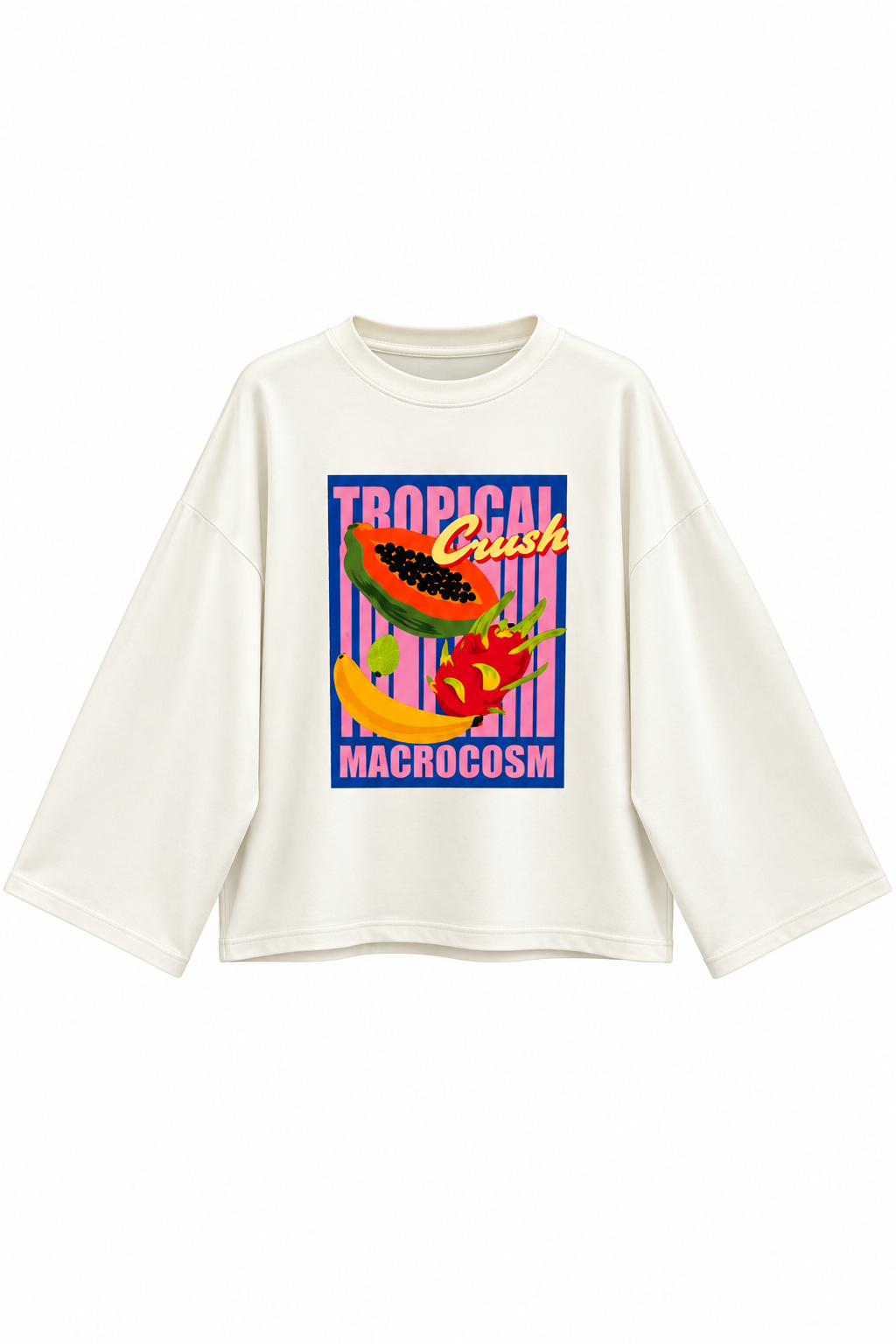 Tropikal Meyve Baskılı Sweatshirt Ekru 