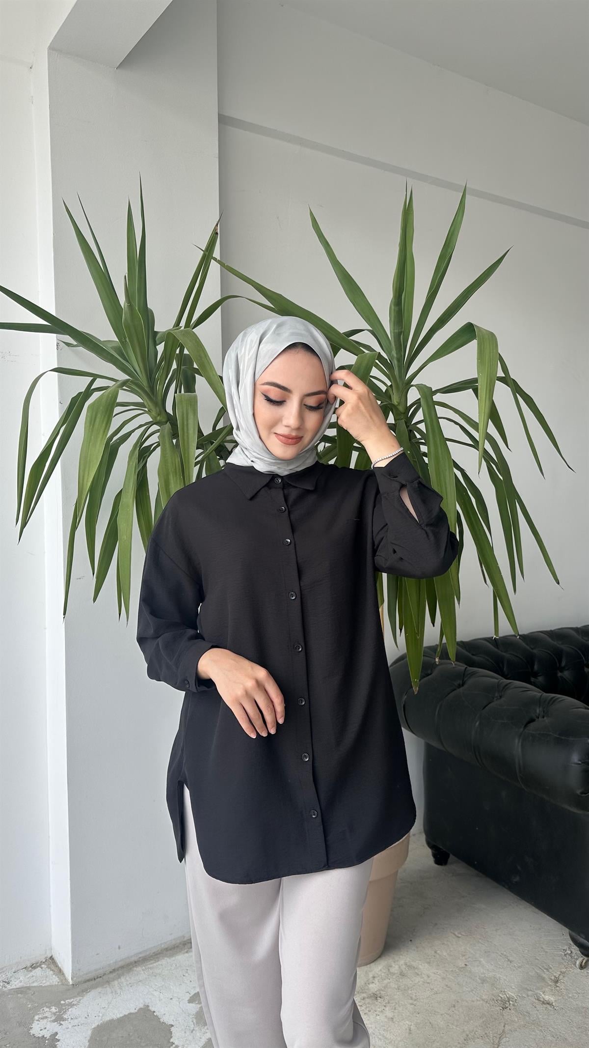 Uzun Basic Gömlek Siyah